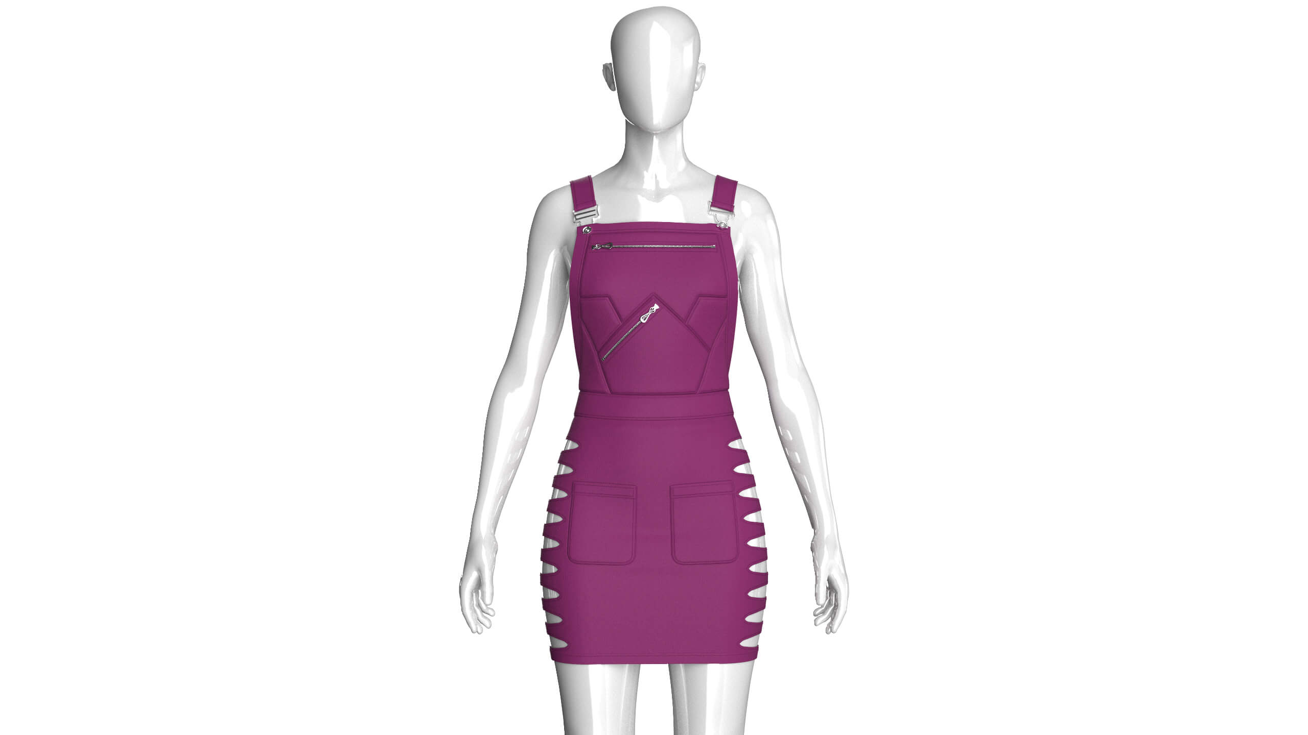 Girls Side Cut Out Overall Mini Dress 3D Model