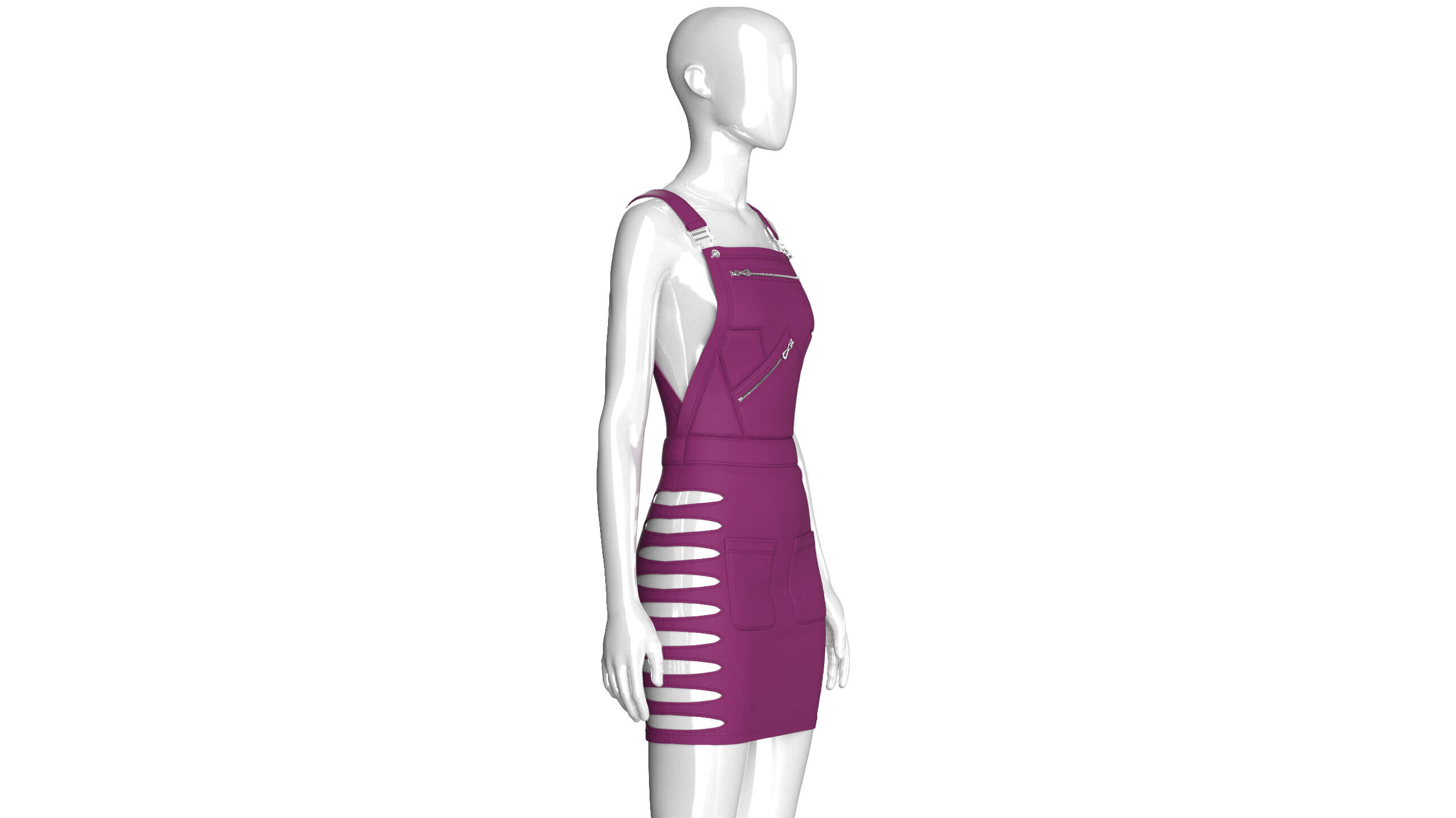 Girls Side Cut Out Overall Mini Dress 3D Model