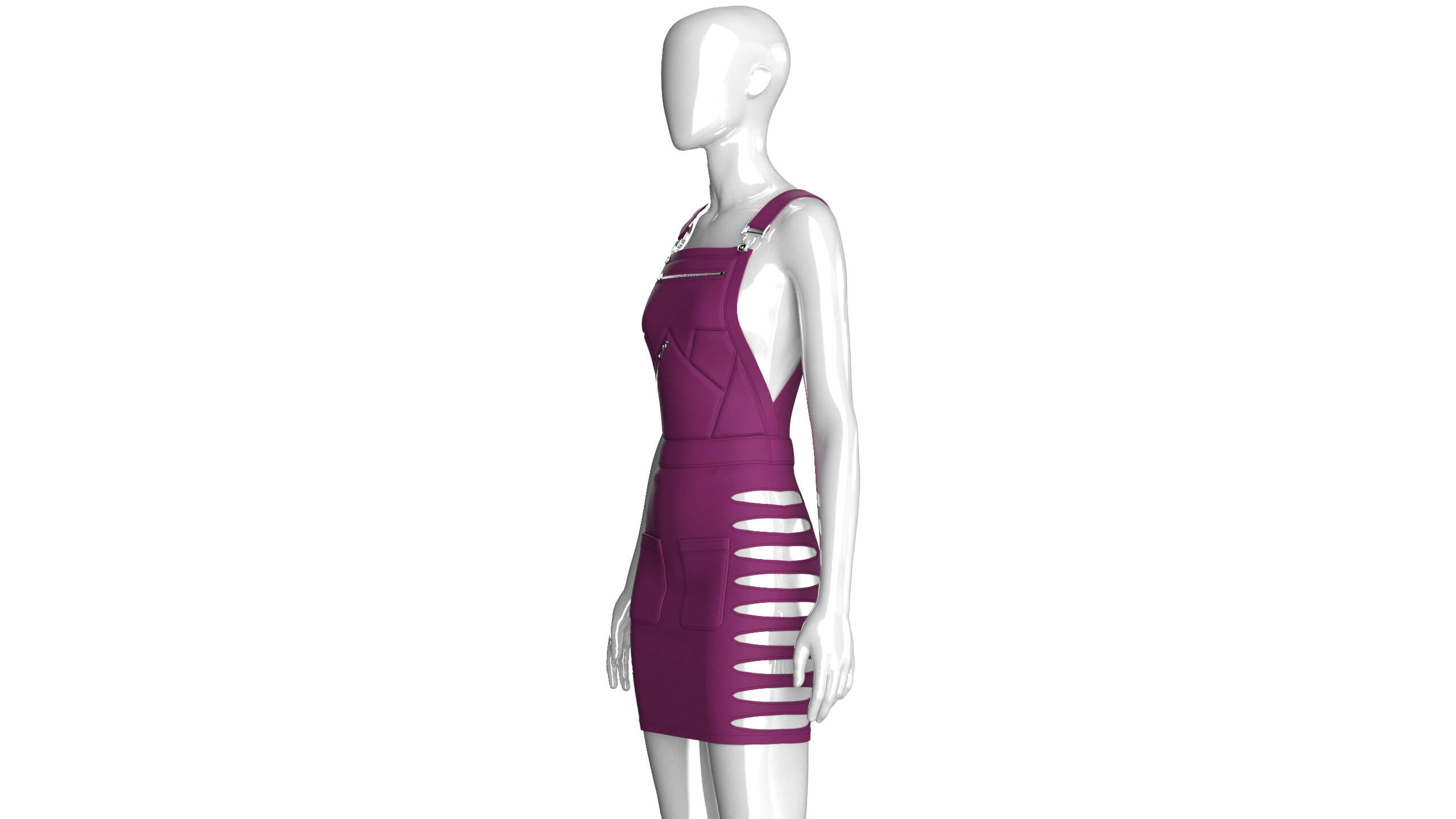 Girls Side Cut Out Overall Mini Dress 3D Model