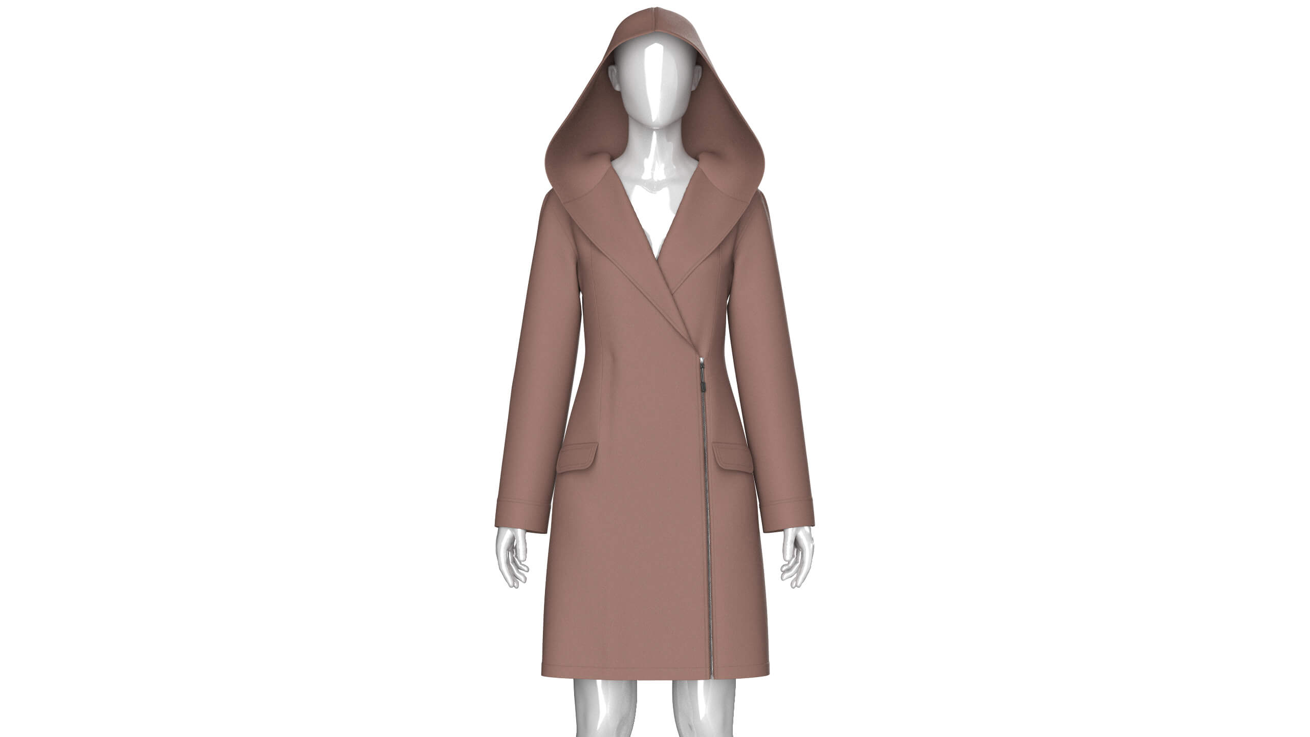 Girls Side Zip Long Hooded Coat 3D Model