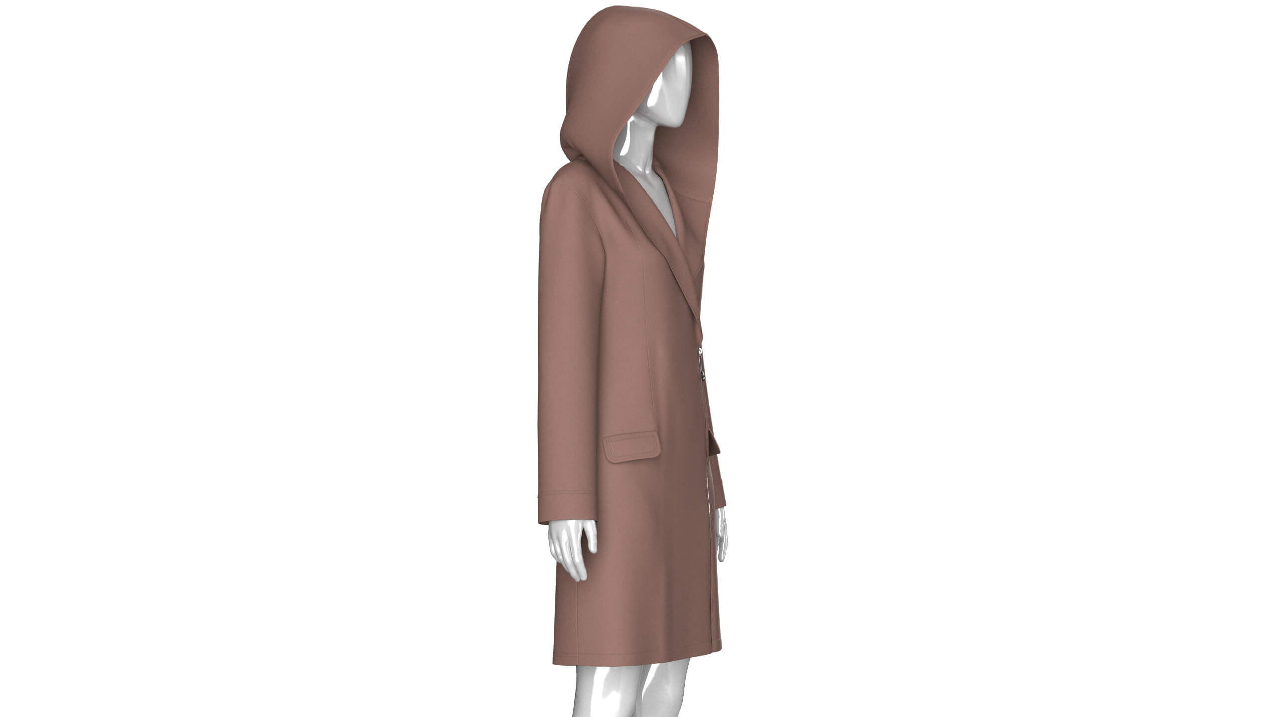 Girls Side Zip Long Hooded Coat 3D Model