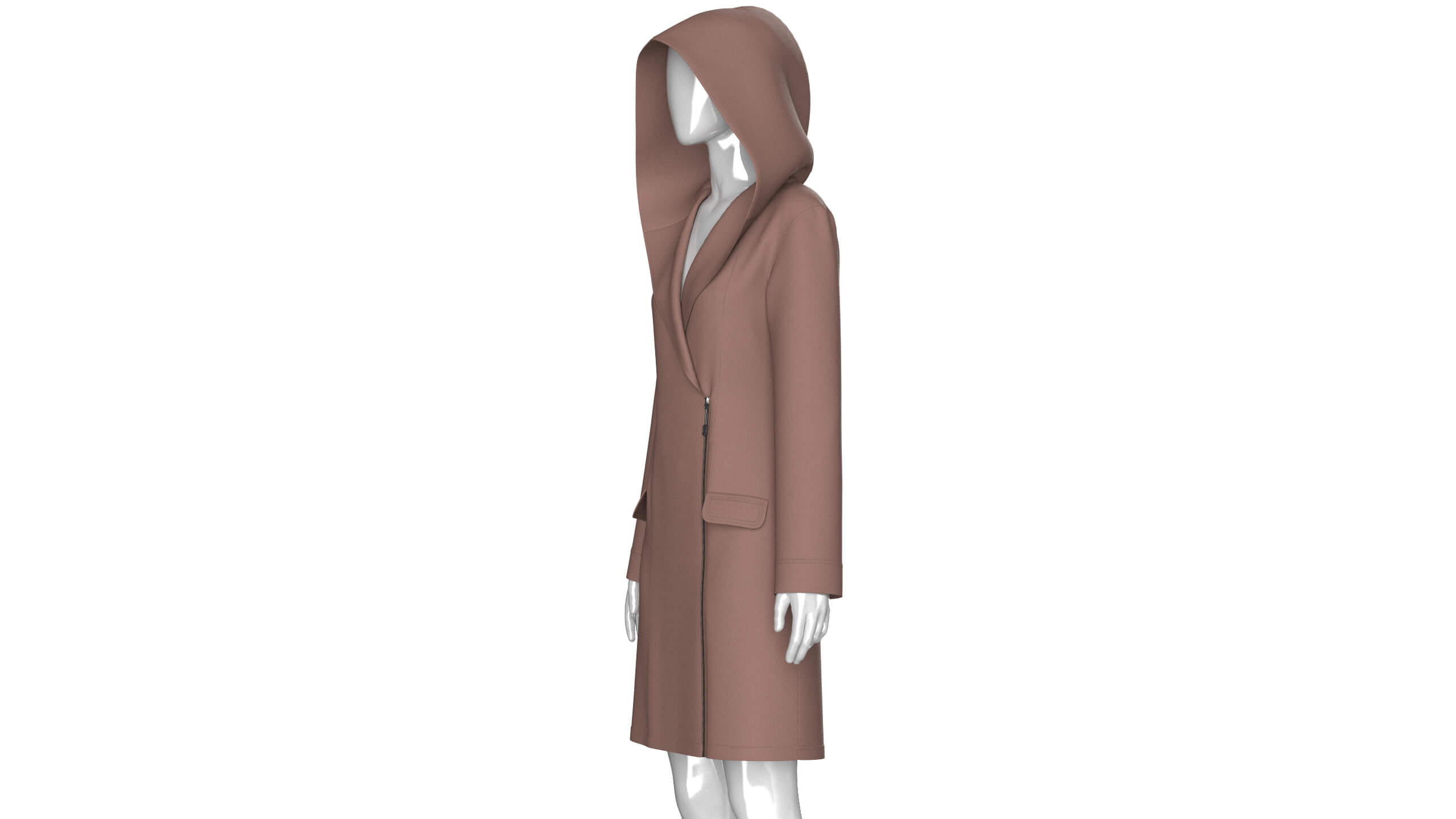 Girls Side Zip Long Hooded Coat 3D Model