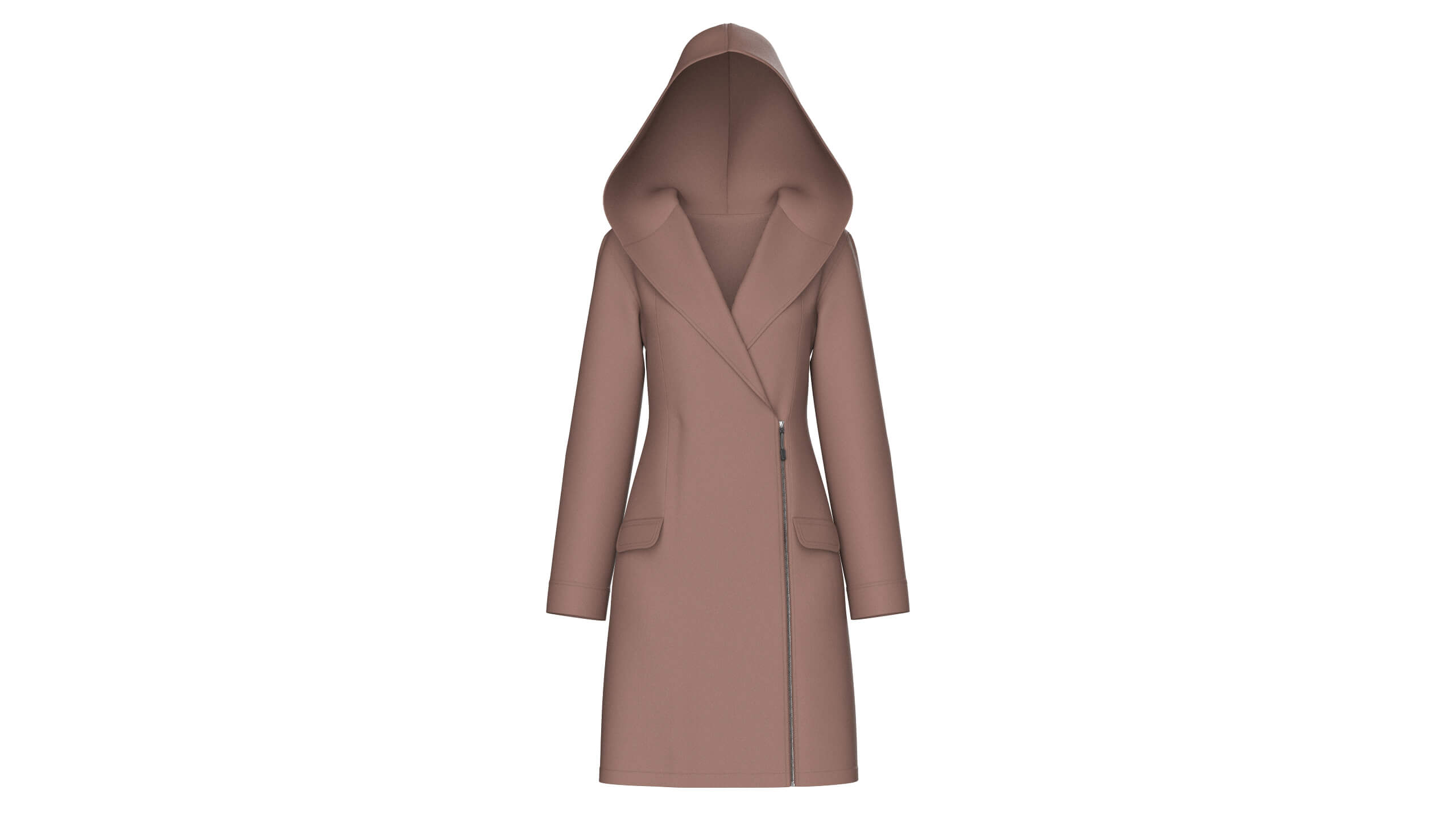 Girls Side Zip Long Hooded Coat 3D Model