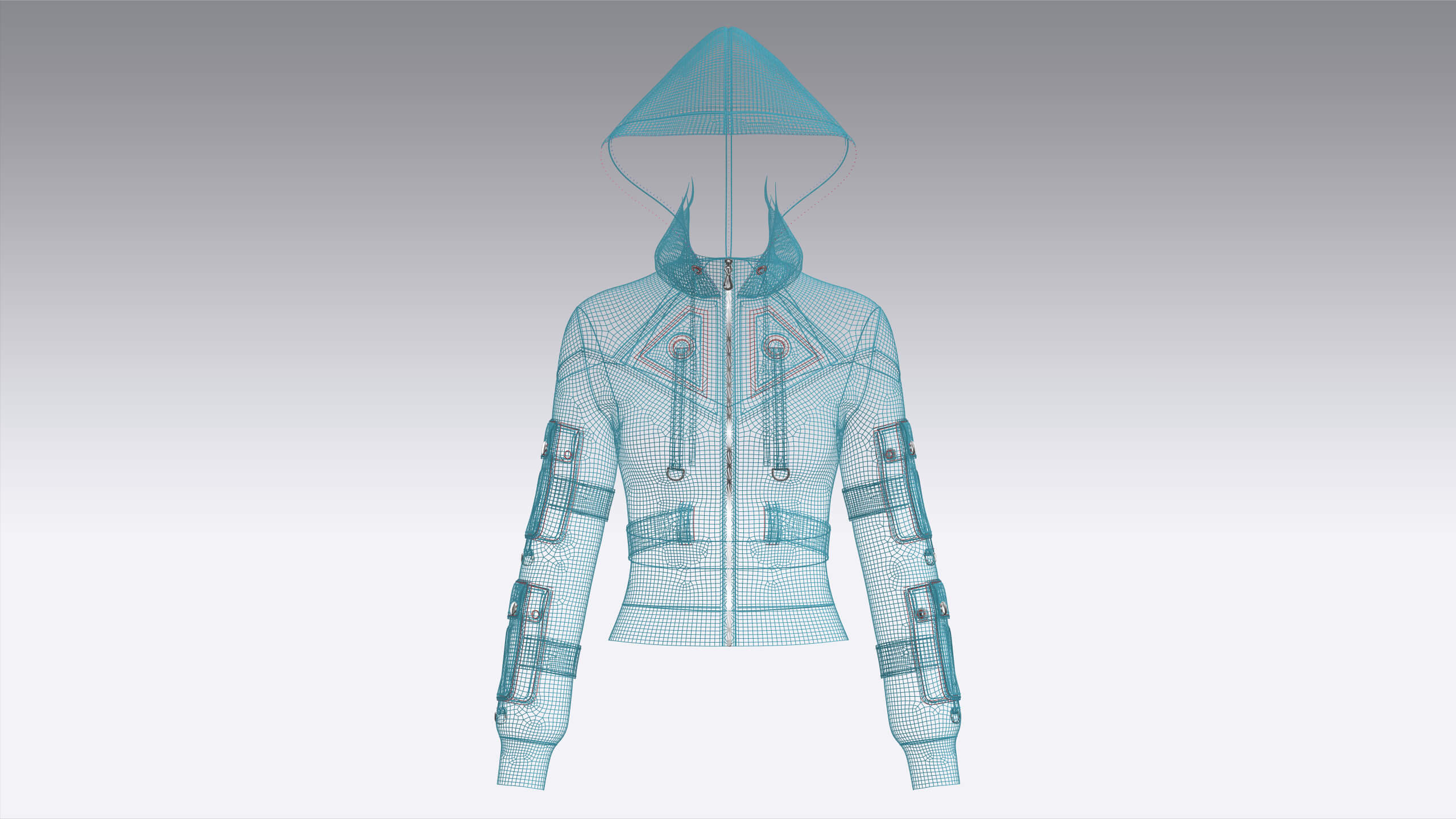 Girls Sleeve Cargo Pocket Hooded Utility Jacket 3D Model