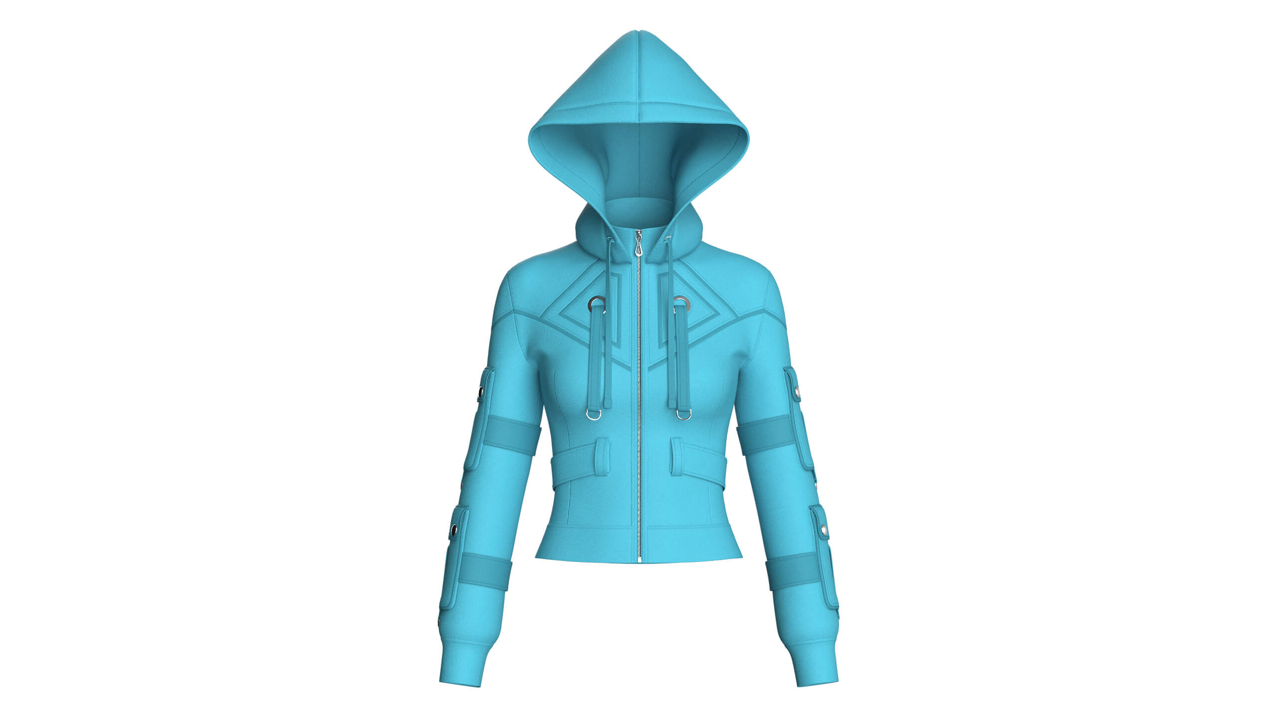 Girls Sleeve Cargo Pocket Hooded Utility Jacket 3D Model