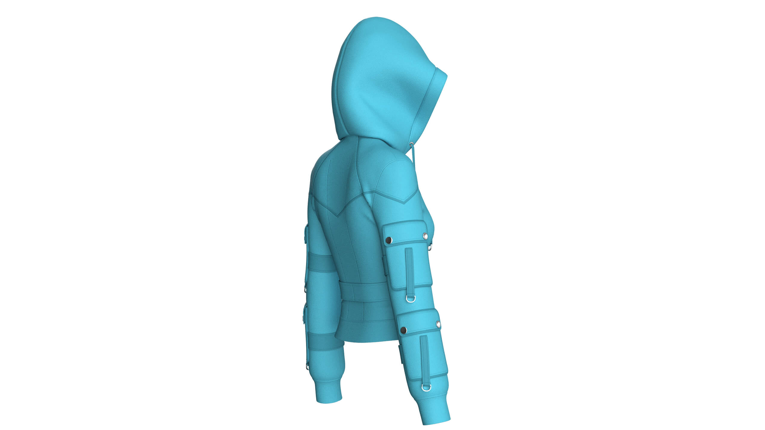 Girls Sleeve Cargo Pocket Hooded Utility Jacket 3D Model