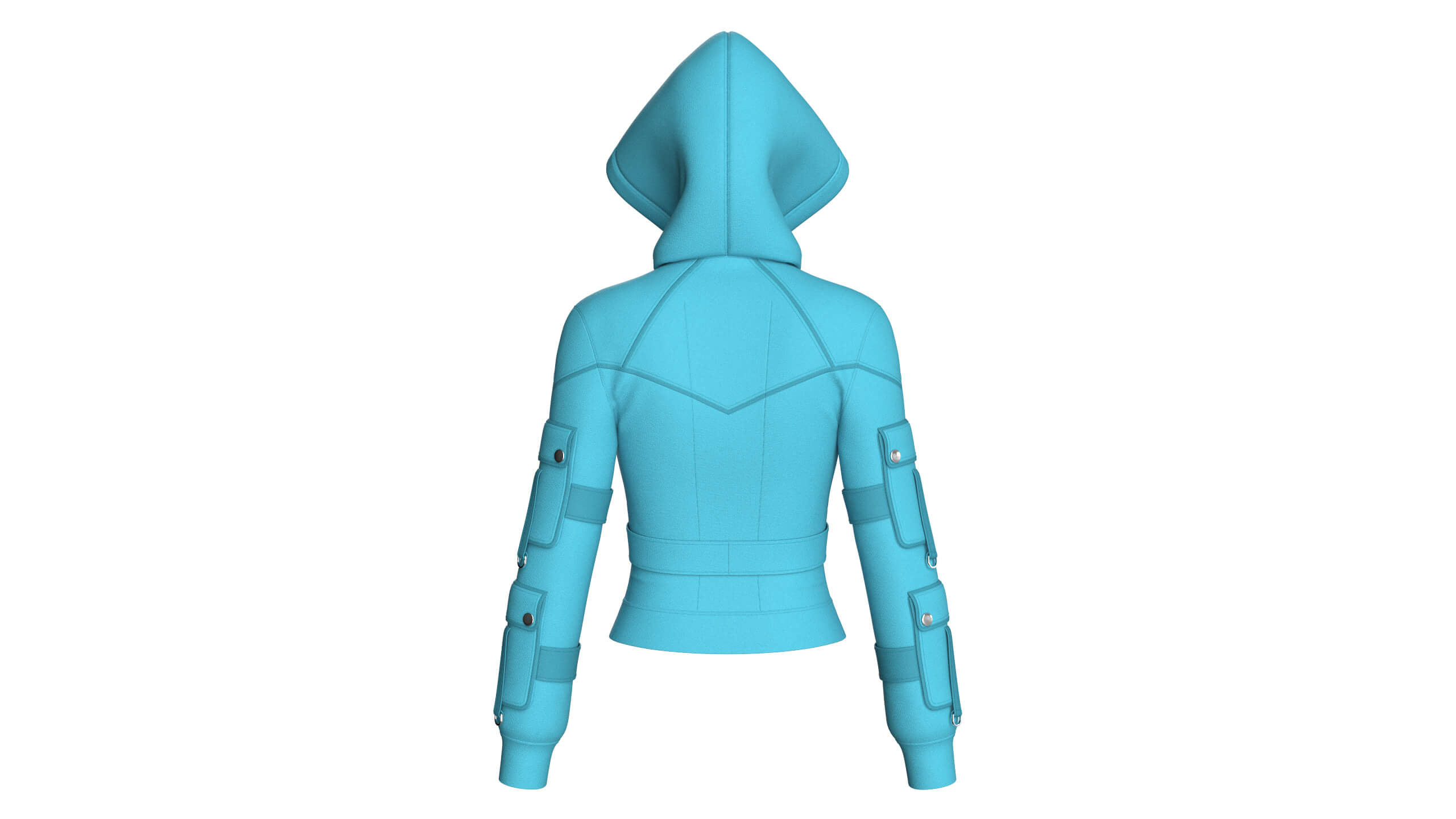 Girls Sleeve Cargo Pocket Hooded Utility Jacket 3D Model