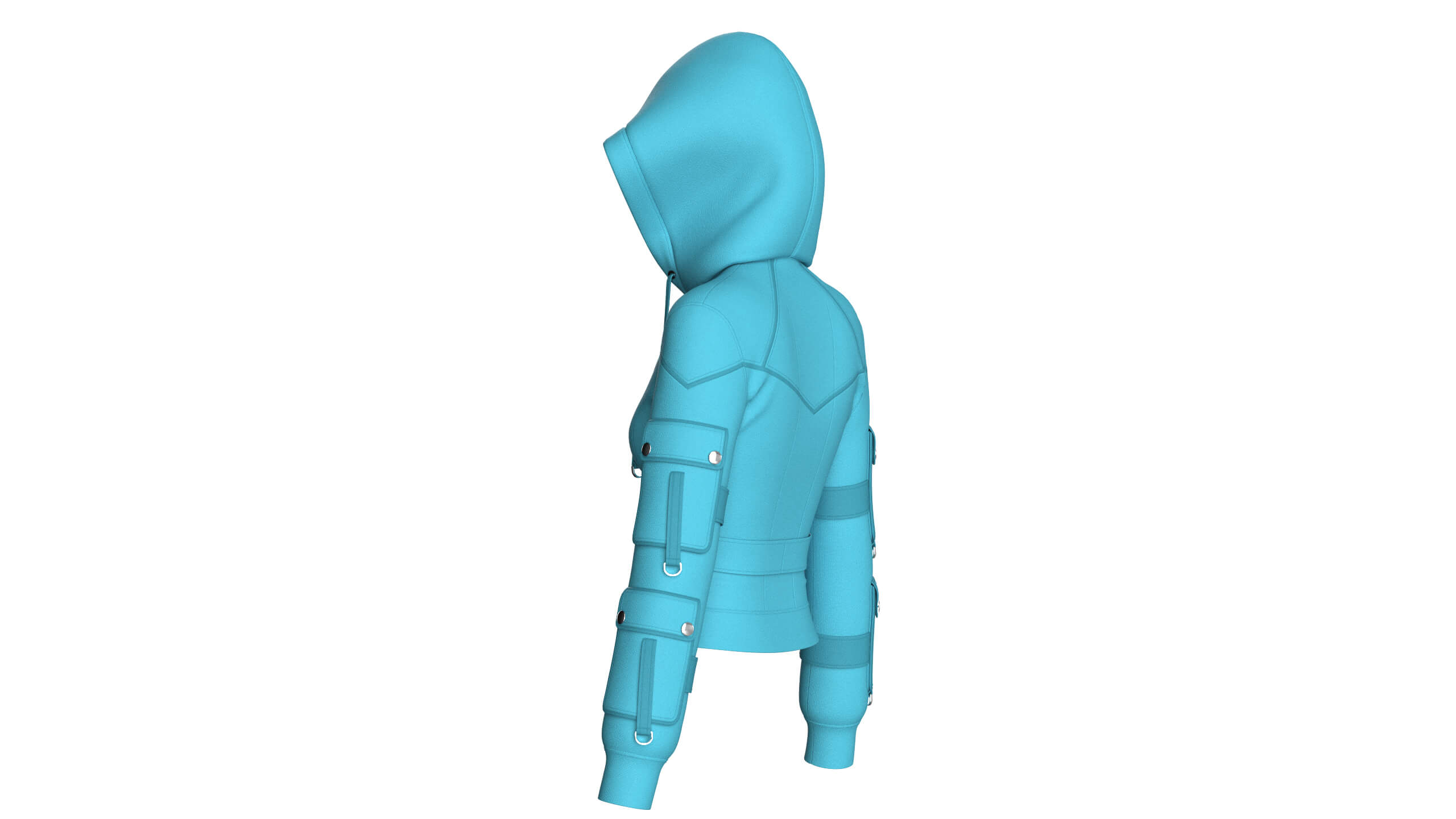 Girls Sleeve Cargo Pocket Hooded Utility Jacket 3D Model