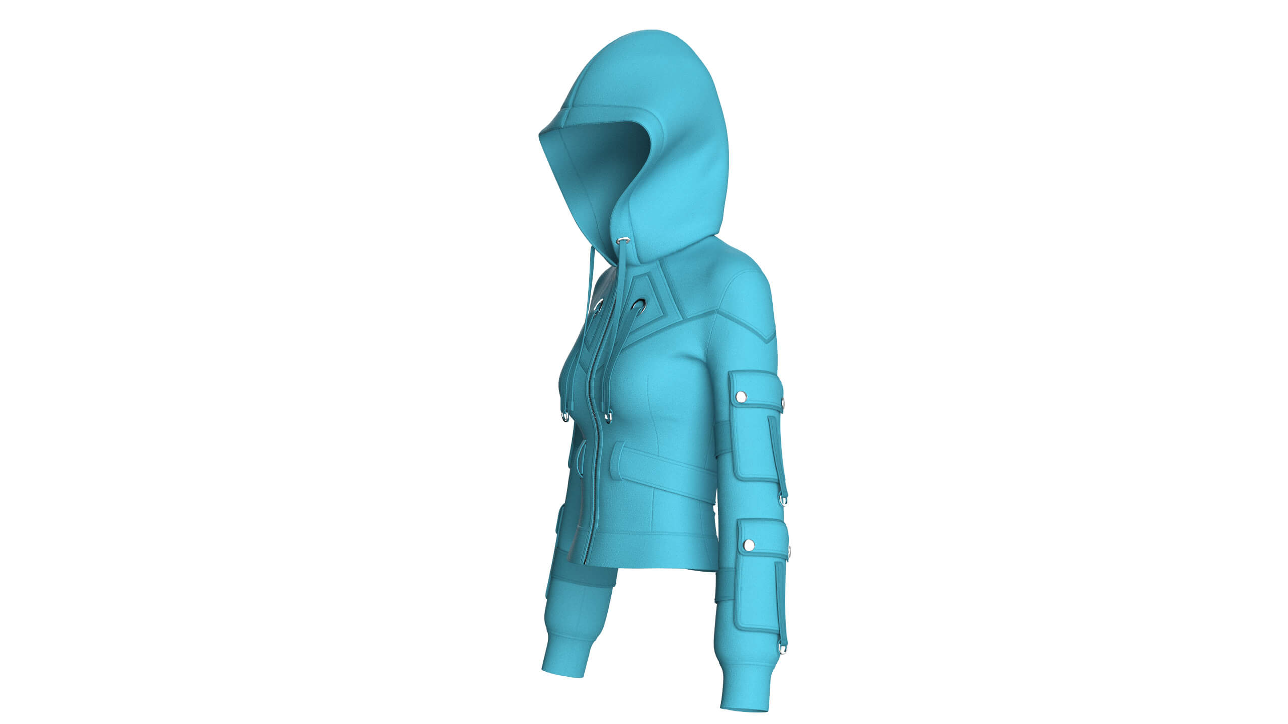 Girls Sleeve Cargo Pocket Hooded Utility Jacket 3D Model