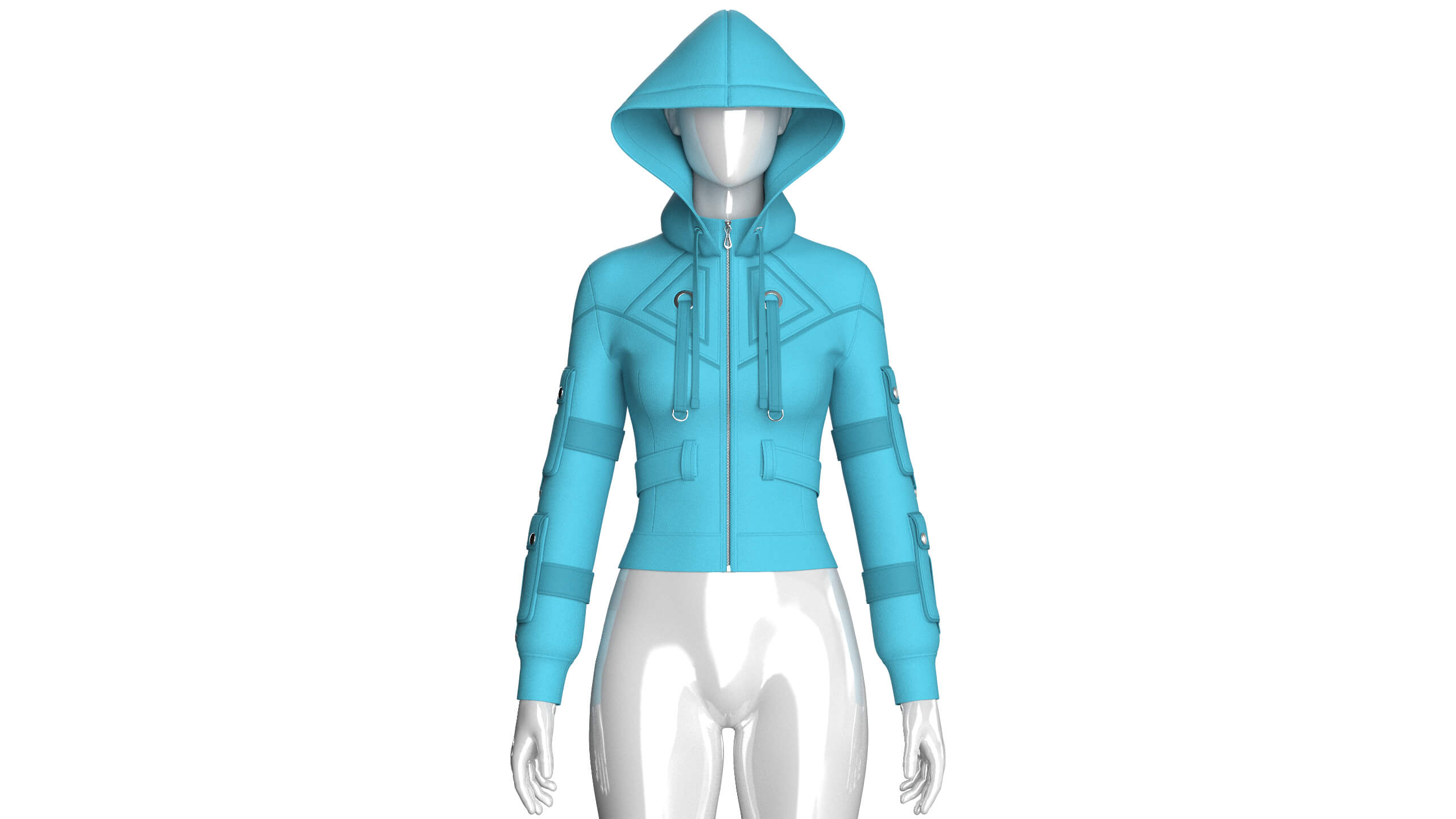Girls Sleeve Cargo Pocket Hooded Utility Jacket 3D Model