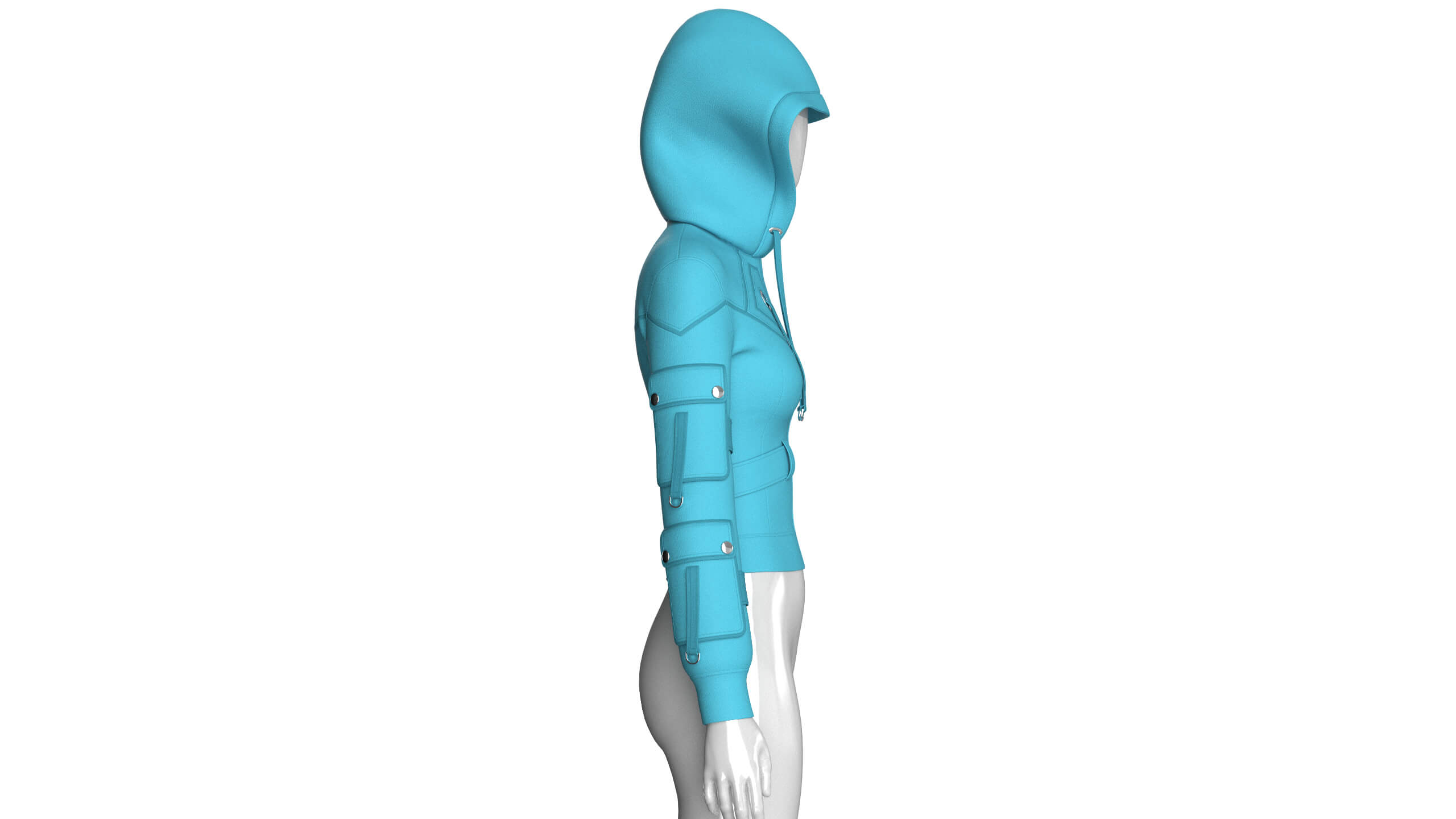 Girls Sleeve Cargo Pocket Hooded Utility Jacket 3D Model