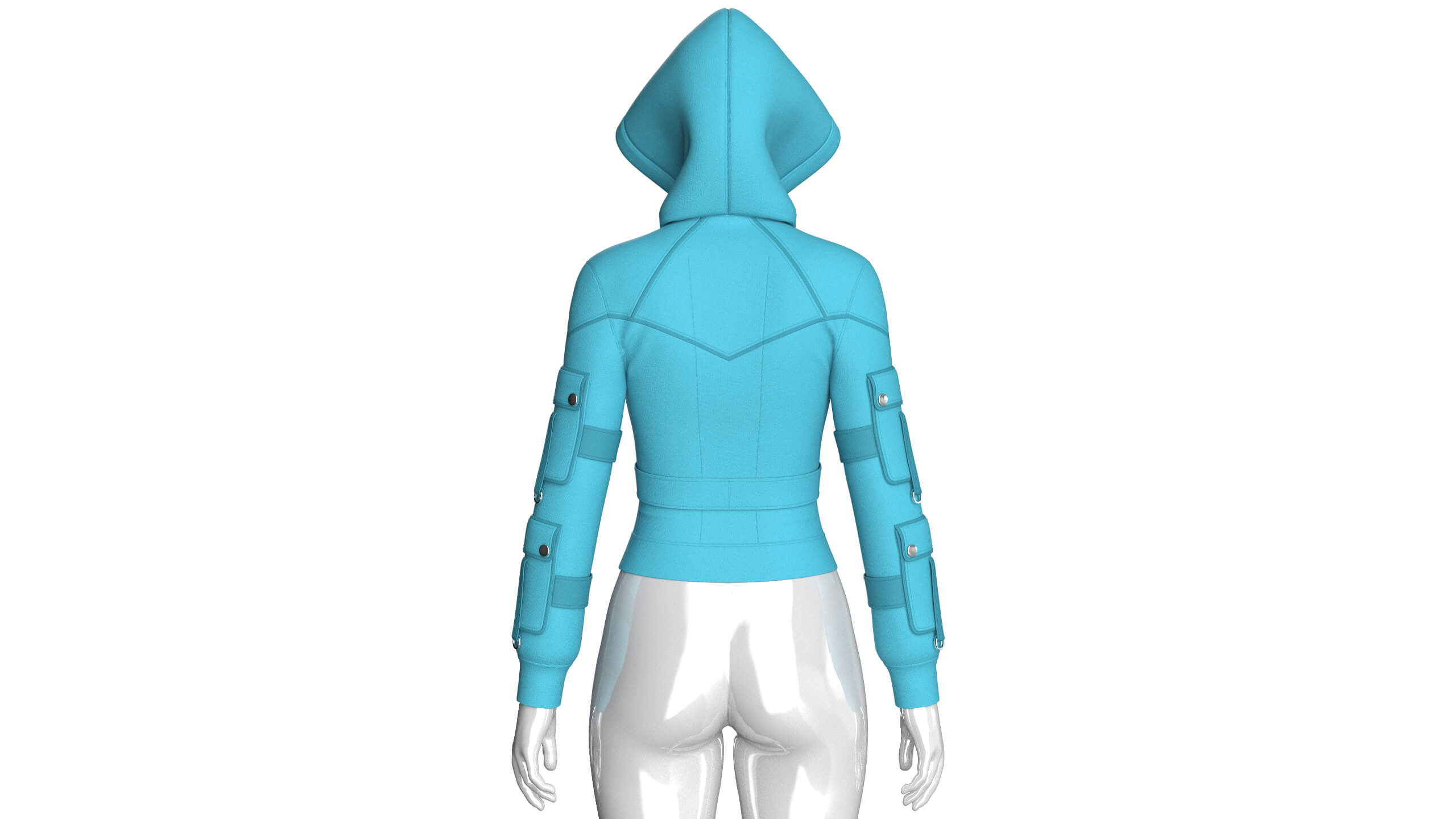 Girls Sleeve Cargo Pocket Hooded Utility Jacket 3D Model
