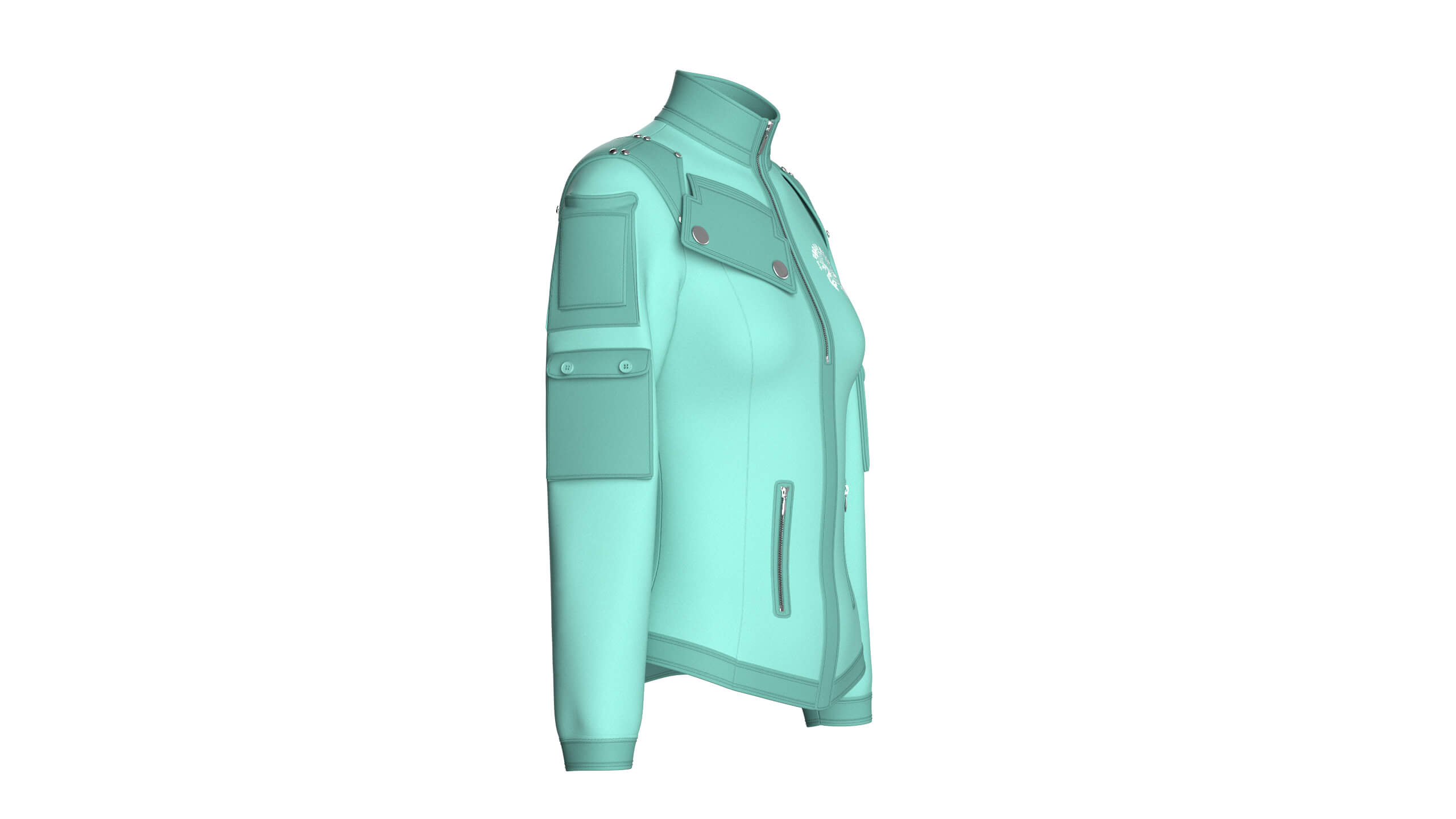 Girls Sleeve Cargo Pocket Zip Jacket 3D Model