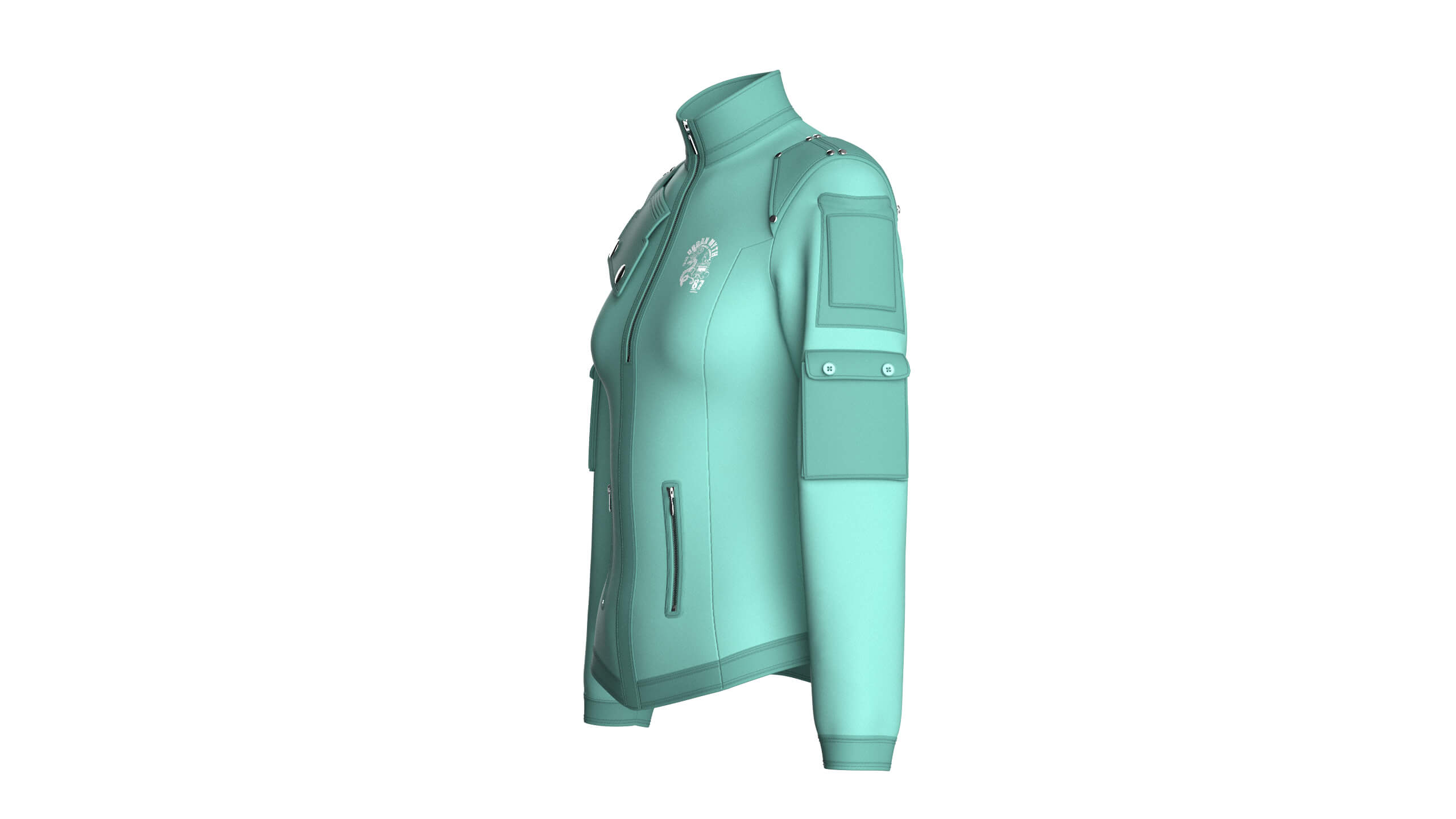 Girls Sleeve Cargo Pocket Zip Jacket 3D Model