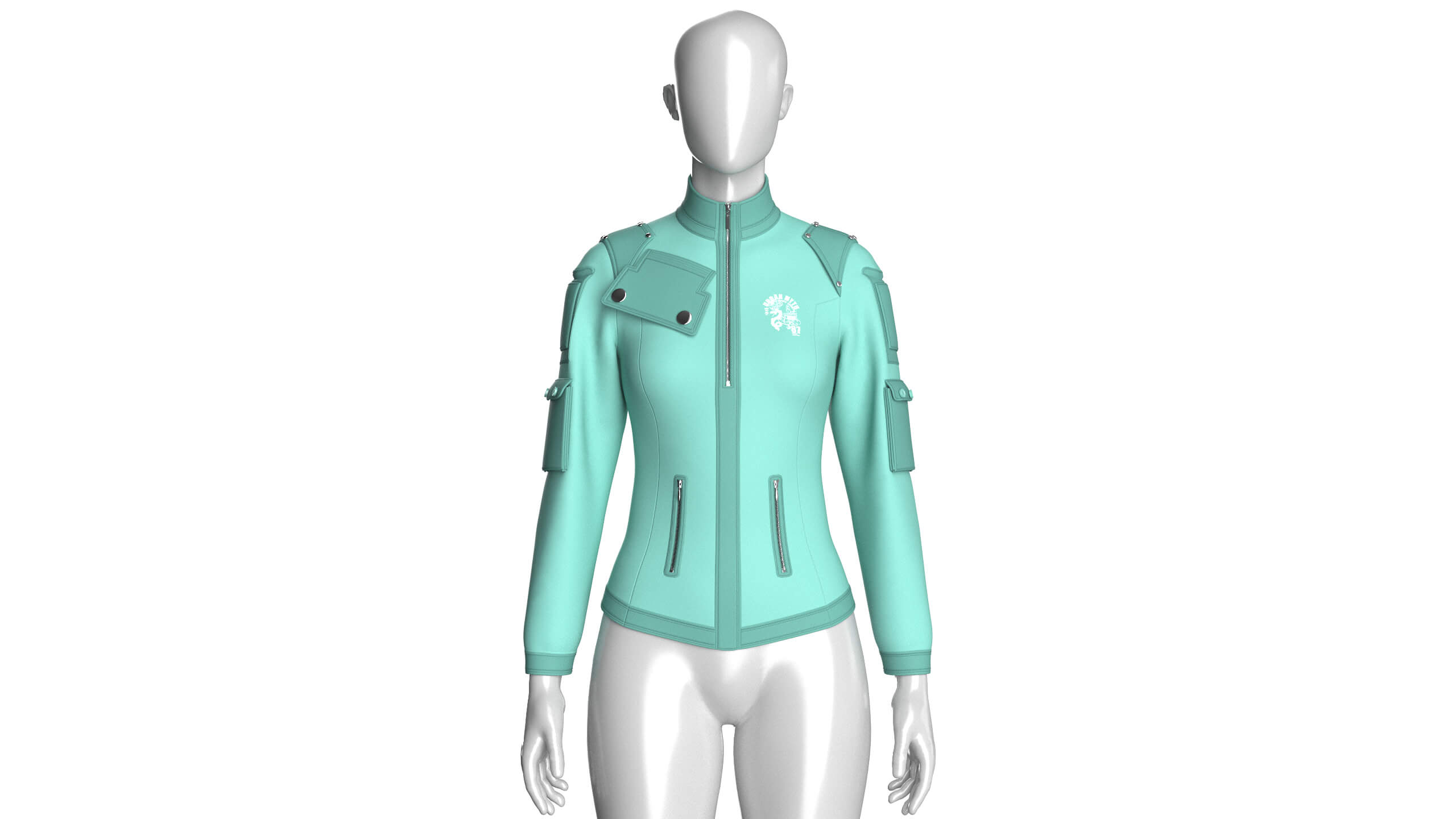 Girls Sleeve Cargo Pocket Zip Jacket 3D Model