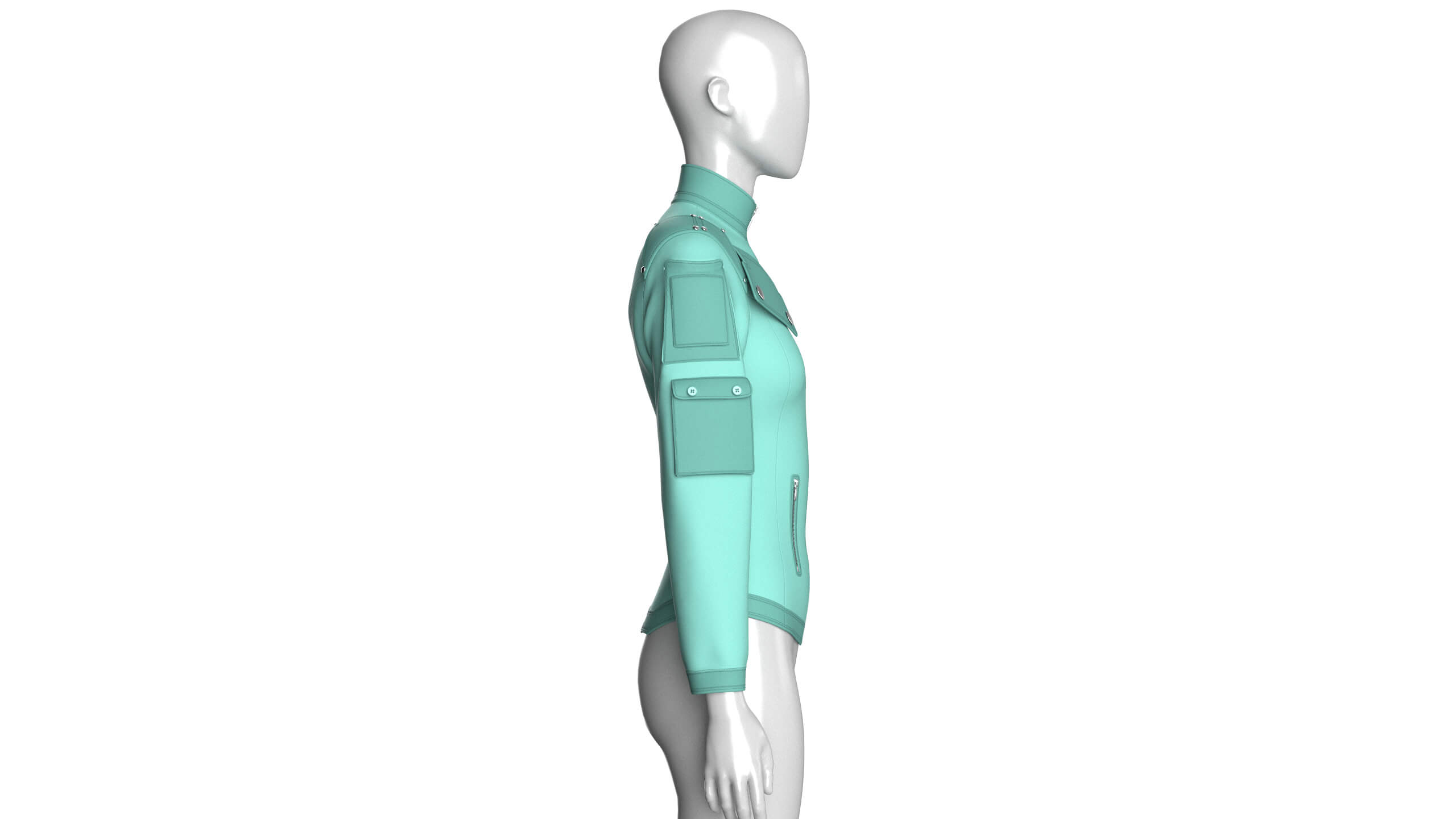 Girls Sleeve Cargo Pocket Zip Jacket 3D Model