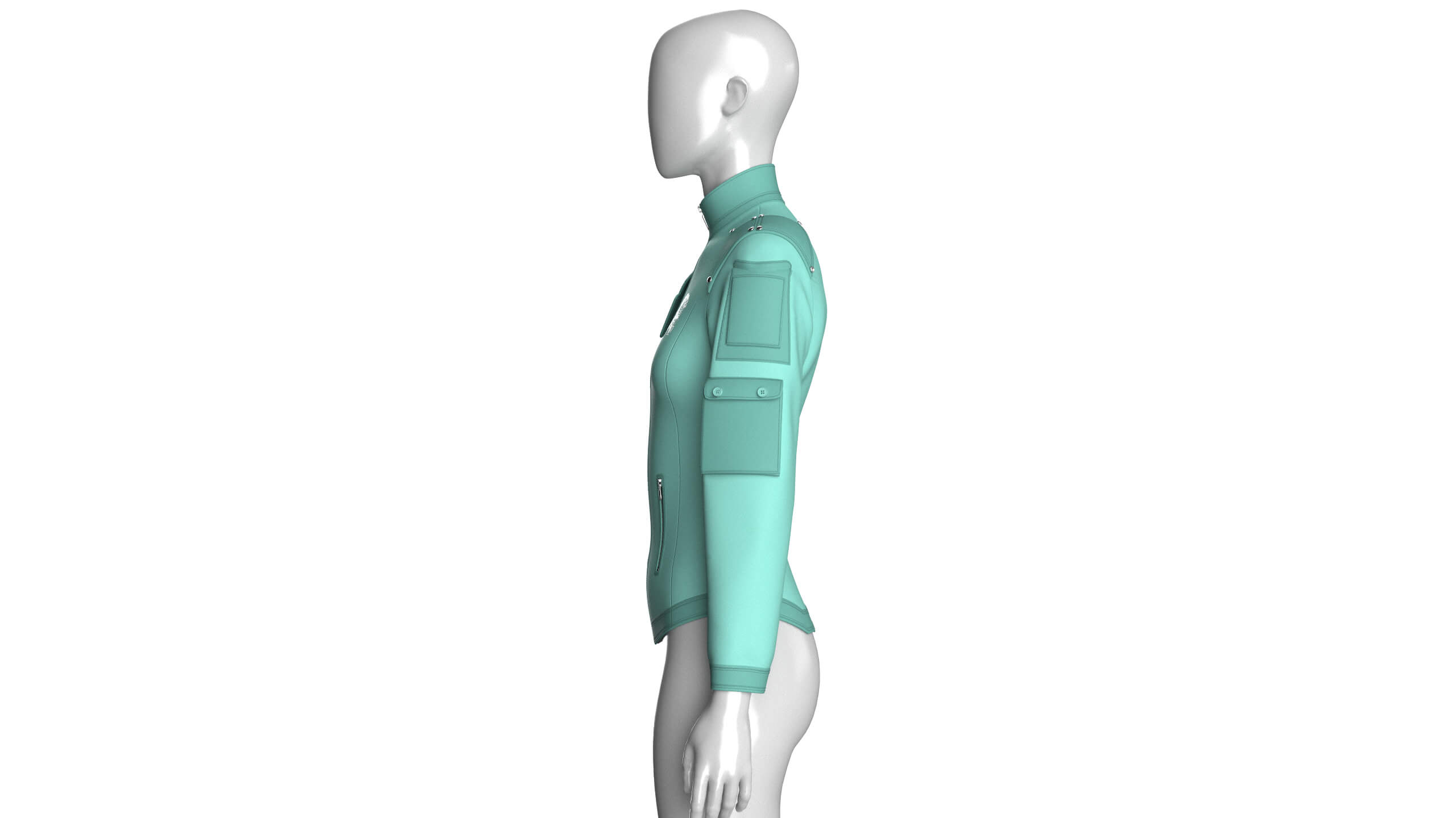 Girls Sleeve Cargo Pocket Zip Jacket 3D Model