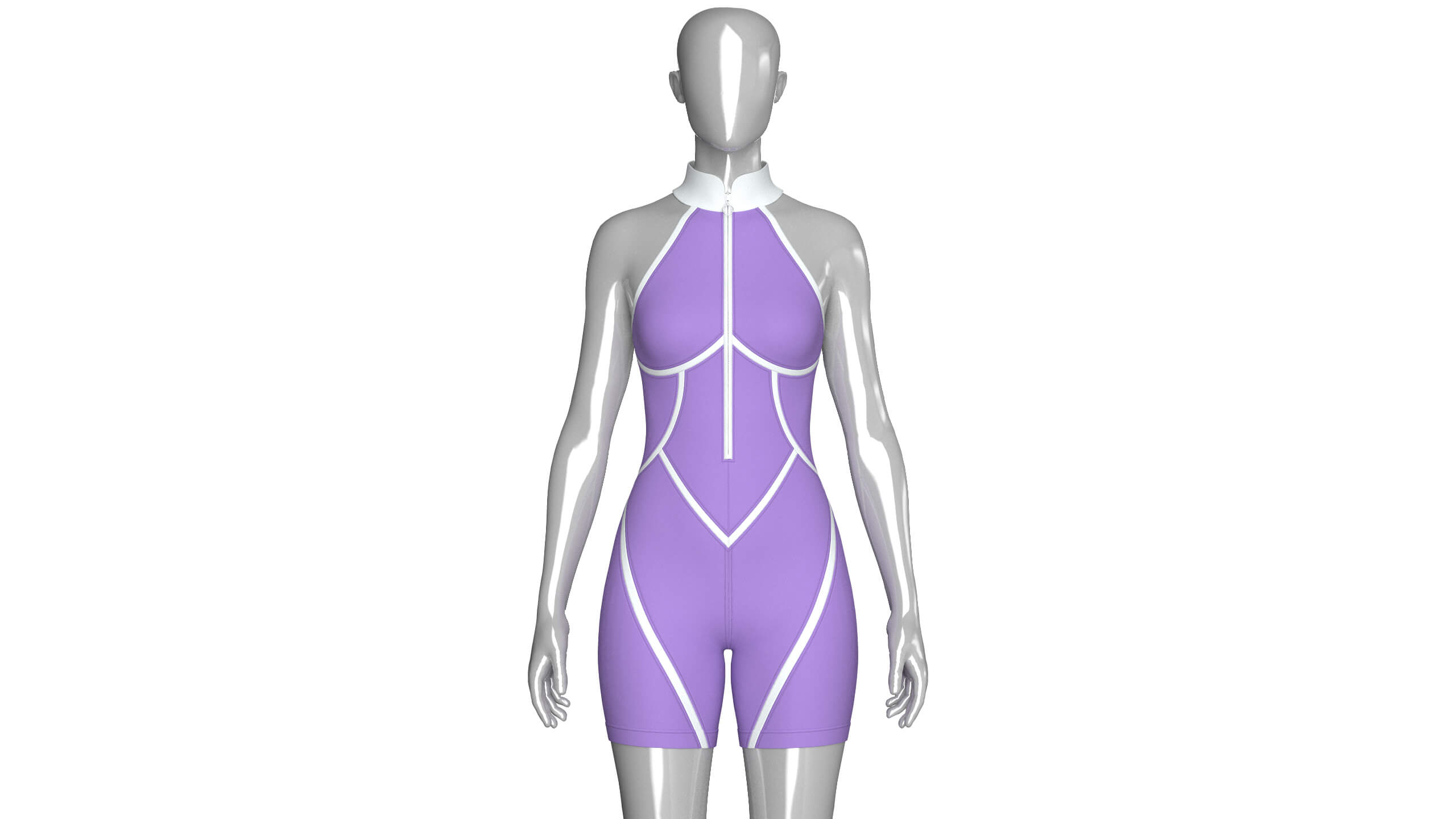 Girls Sleeveless Bodysuit with Contour Piping 3D Model