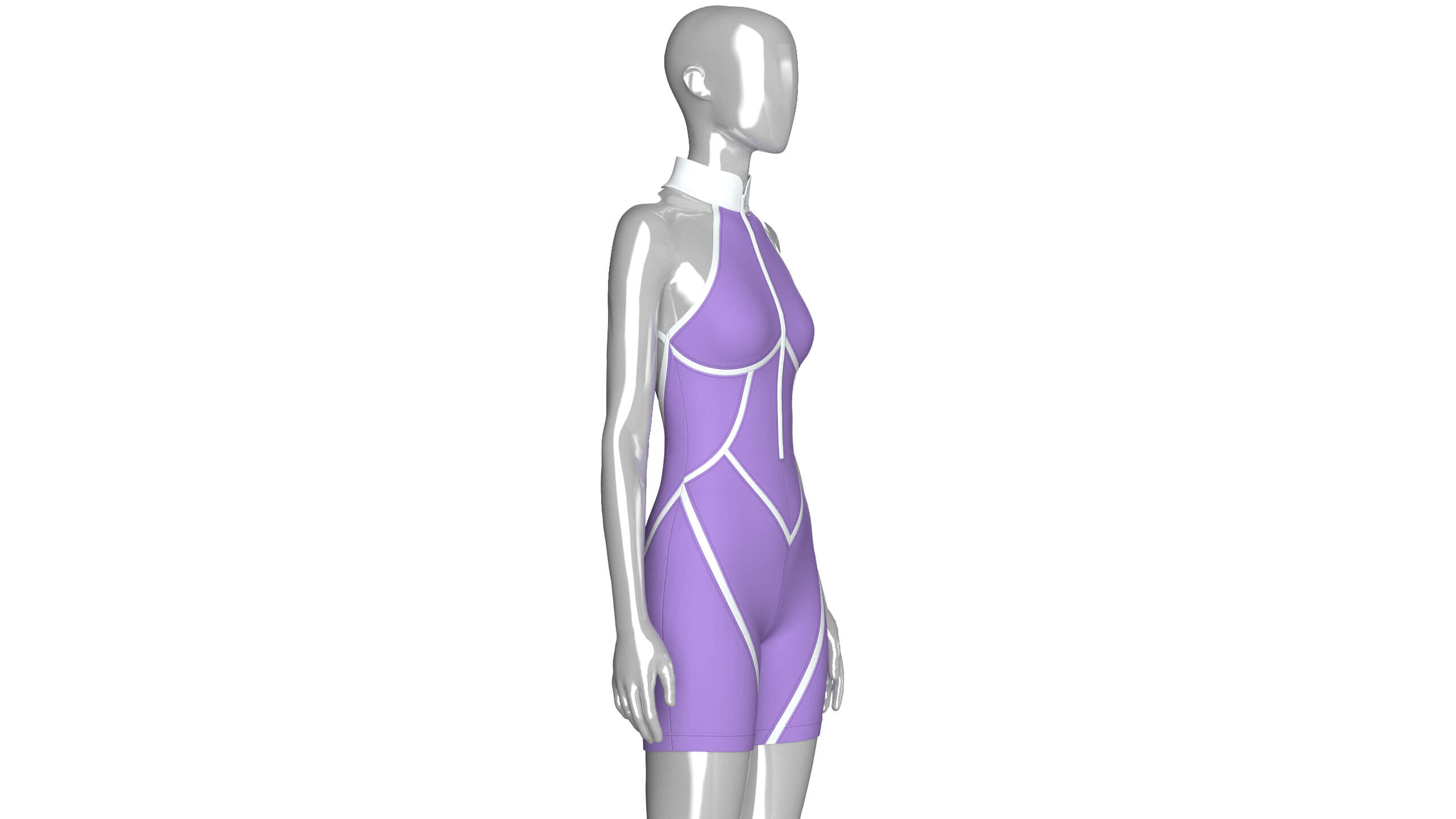 Girls Sleeveless Bodysuit with Contour Piping 3D Model