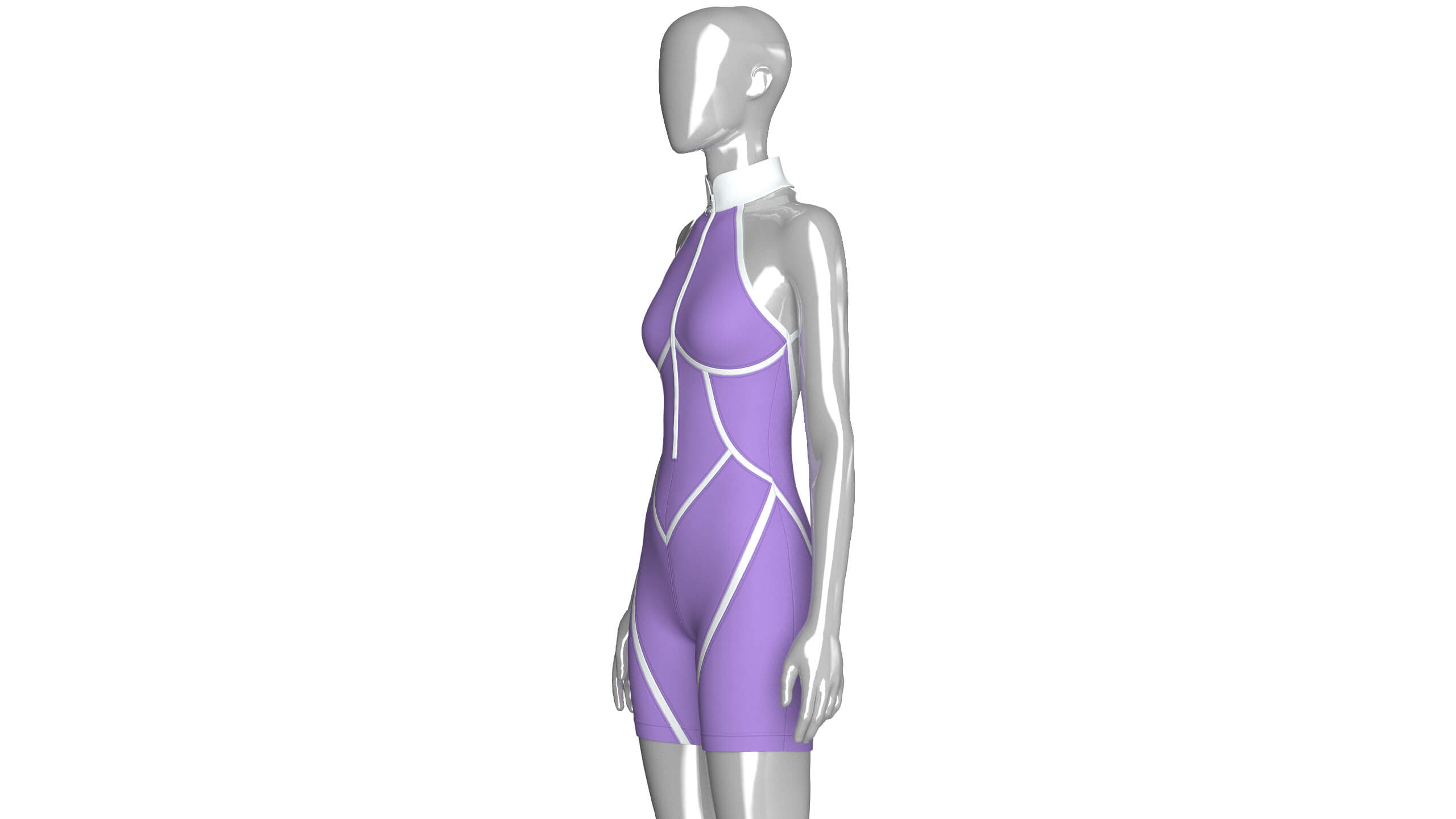 Girls Sleeveless Bodysuit with Contour Piping 3D Model