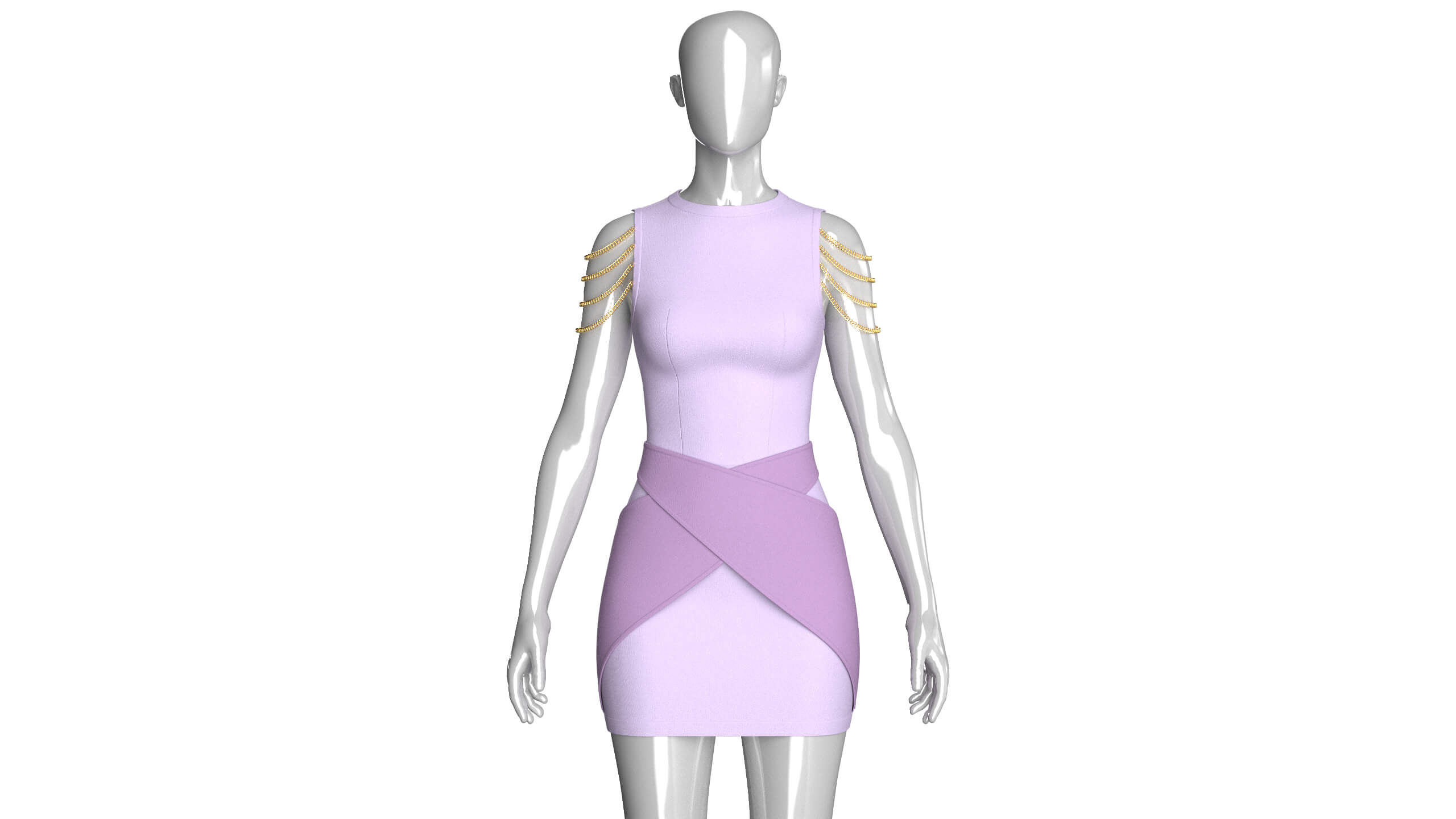 Girls Sleeveless Cross-Wrap Mini Dress 3D Model