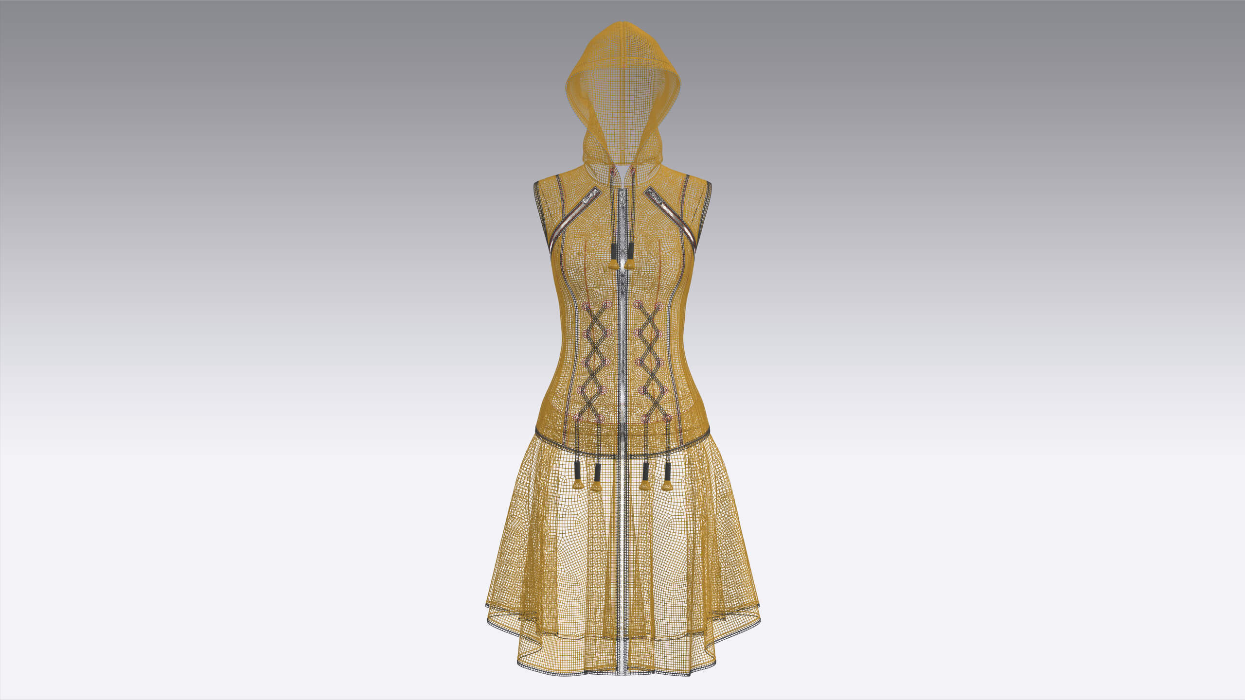 Girls Sleeveless Full-Zip Hooded Dress 3D Model
