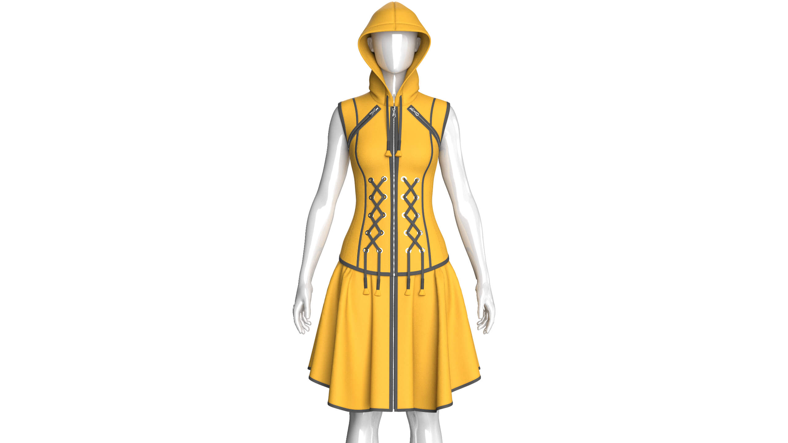 Girls Sleeveless Full-Zip Hooded Dress 3D Model