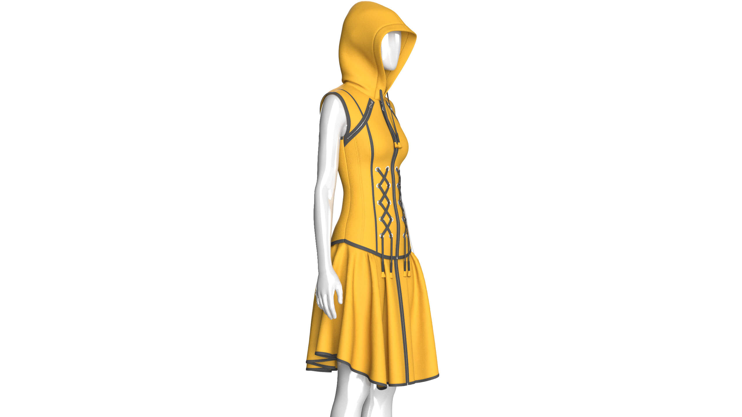 Girls Sleeveless Full-Zip Hooded Dress 3D Model