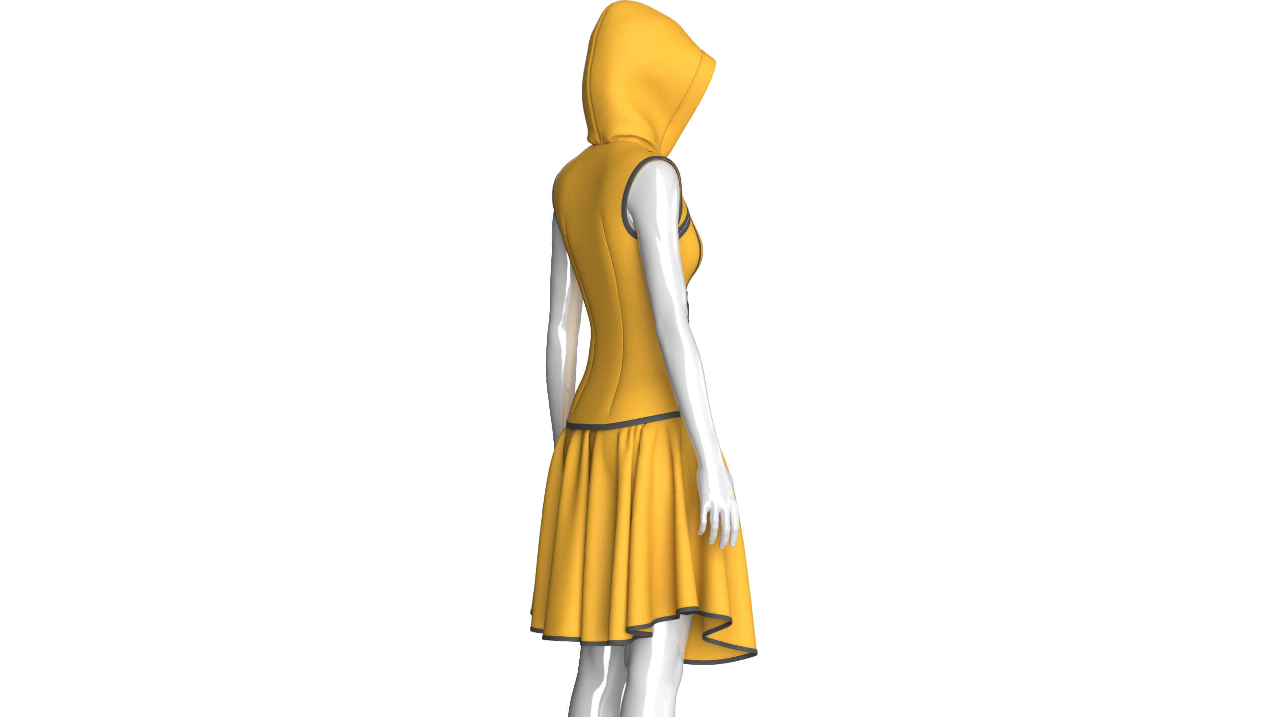 Girls Sleeveless Full-Zip Hooded Dress 3D Model