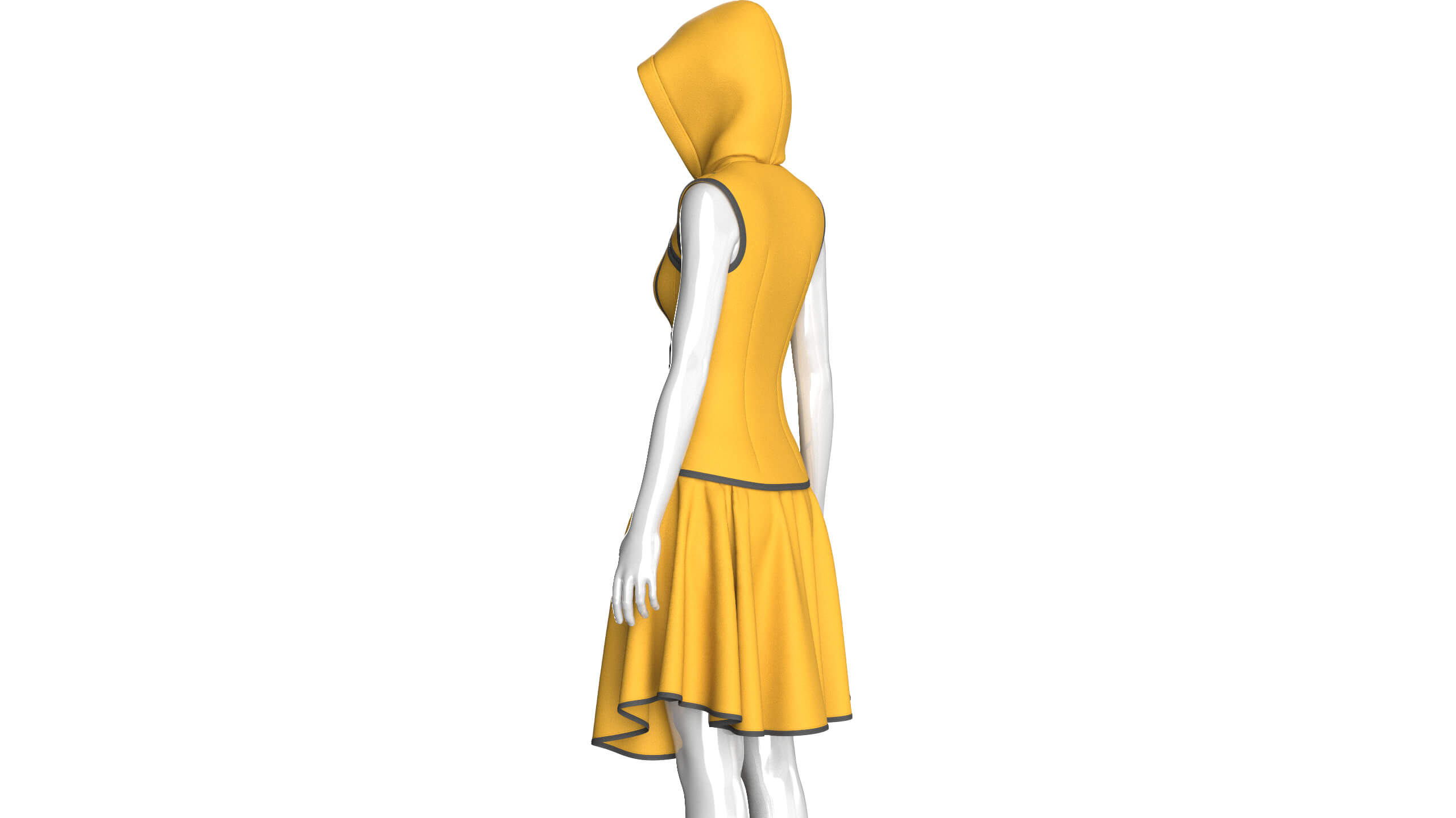 Girls Sleeveless Full-Zip Hooded Dress 3D Model