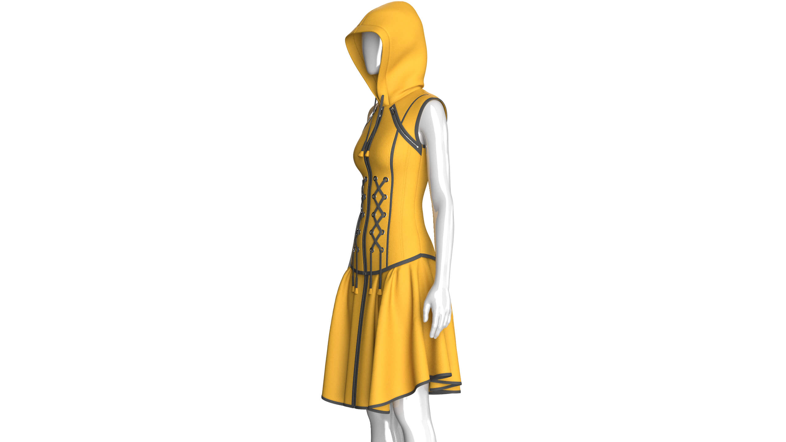 Girls Sleeveless Full-Zip Hooded Dress 3D Model