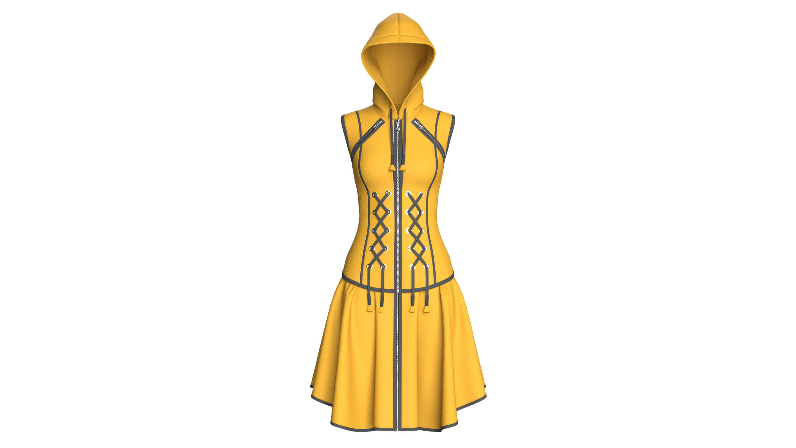 Girls Sleeveless Full-Zip Hooded Dress 3D Model