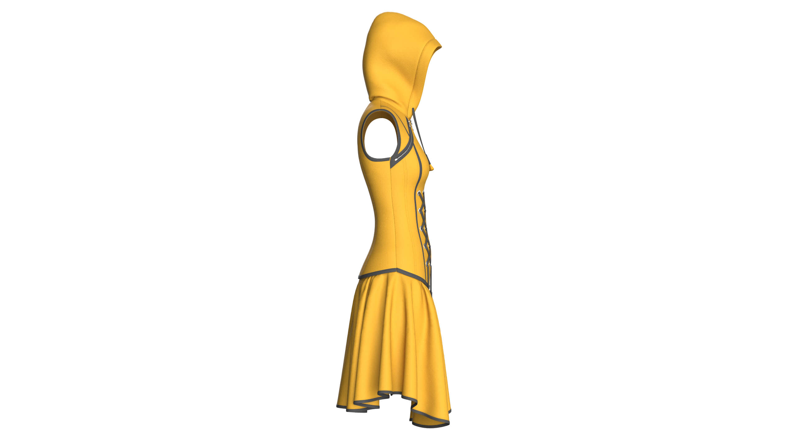 Girls Sleeveless Full-Zip Hooded Dress 3D Model