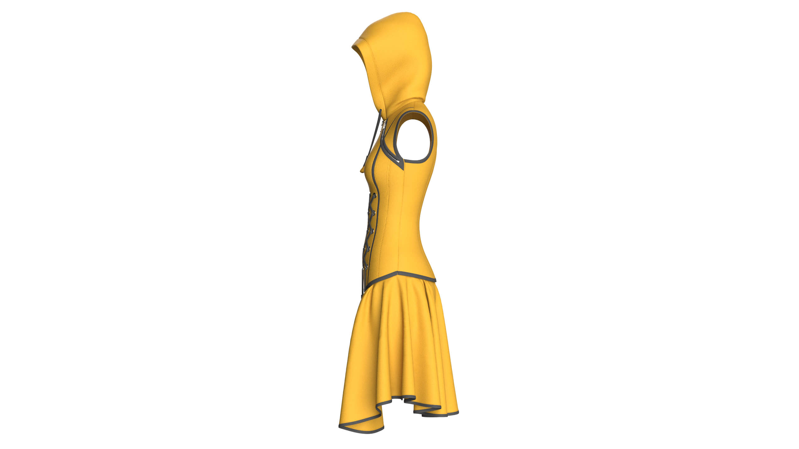Girls Sleeveless Full-Zip Hooded Dress 3D Model
