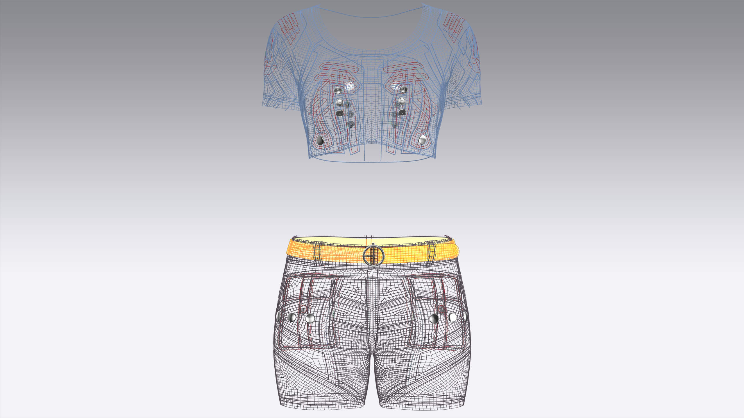 Girls Snap Button Short Sleeve Crop Top with Shorts 3D Model