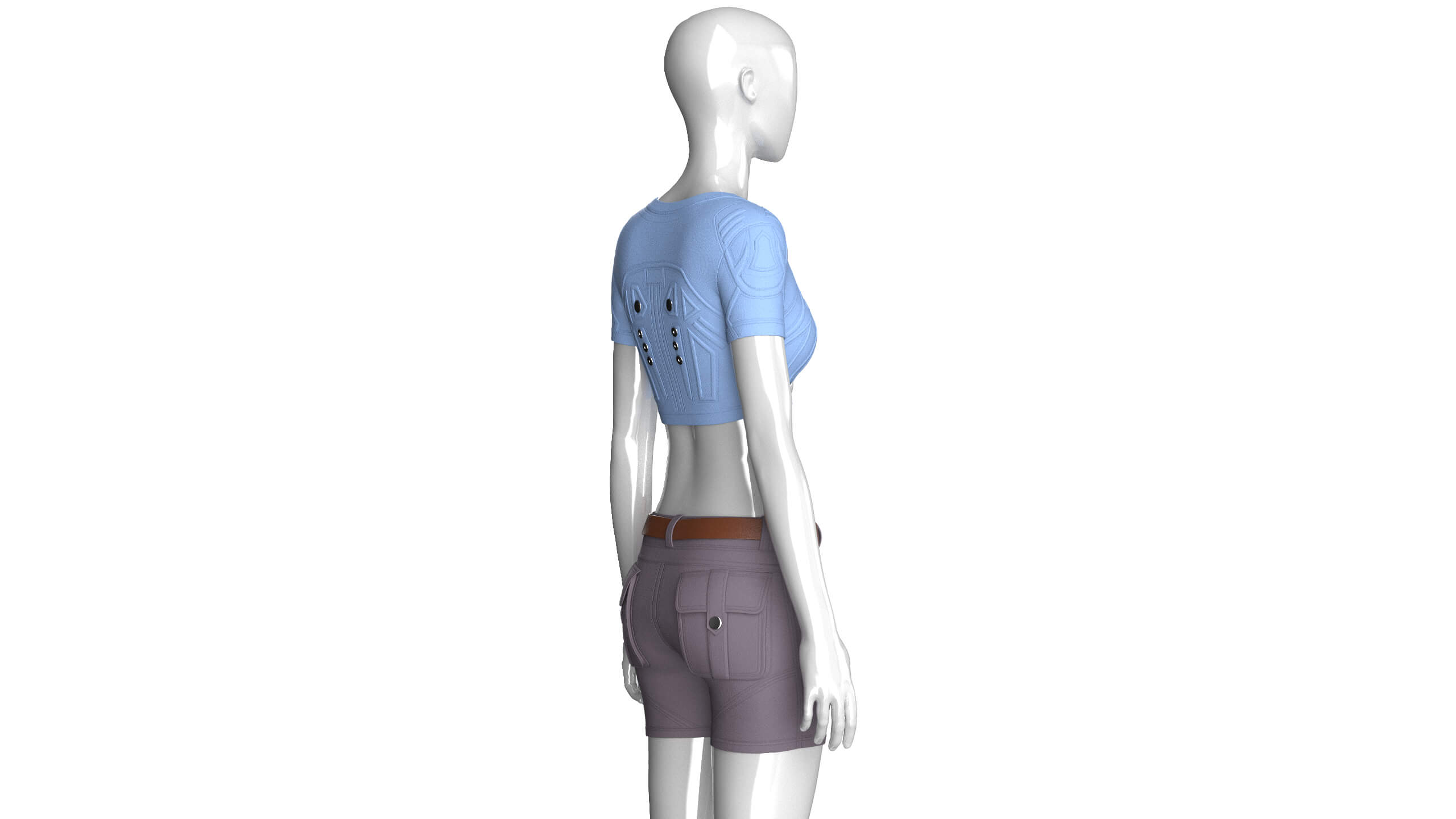 Girls Snap Button Short Sleeve Crop Top with Shorts 3D Model