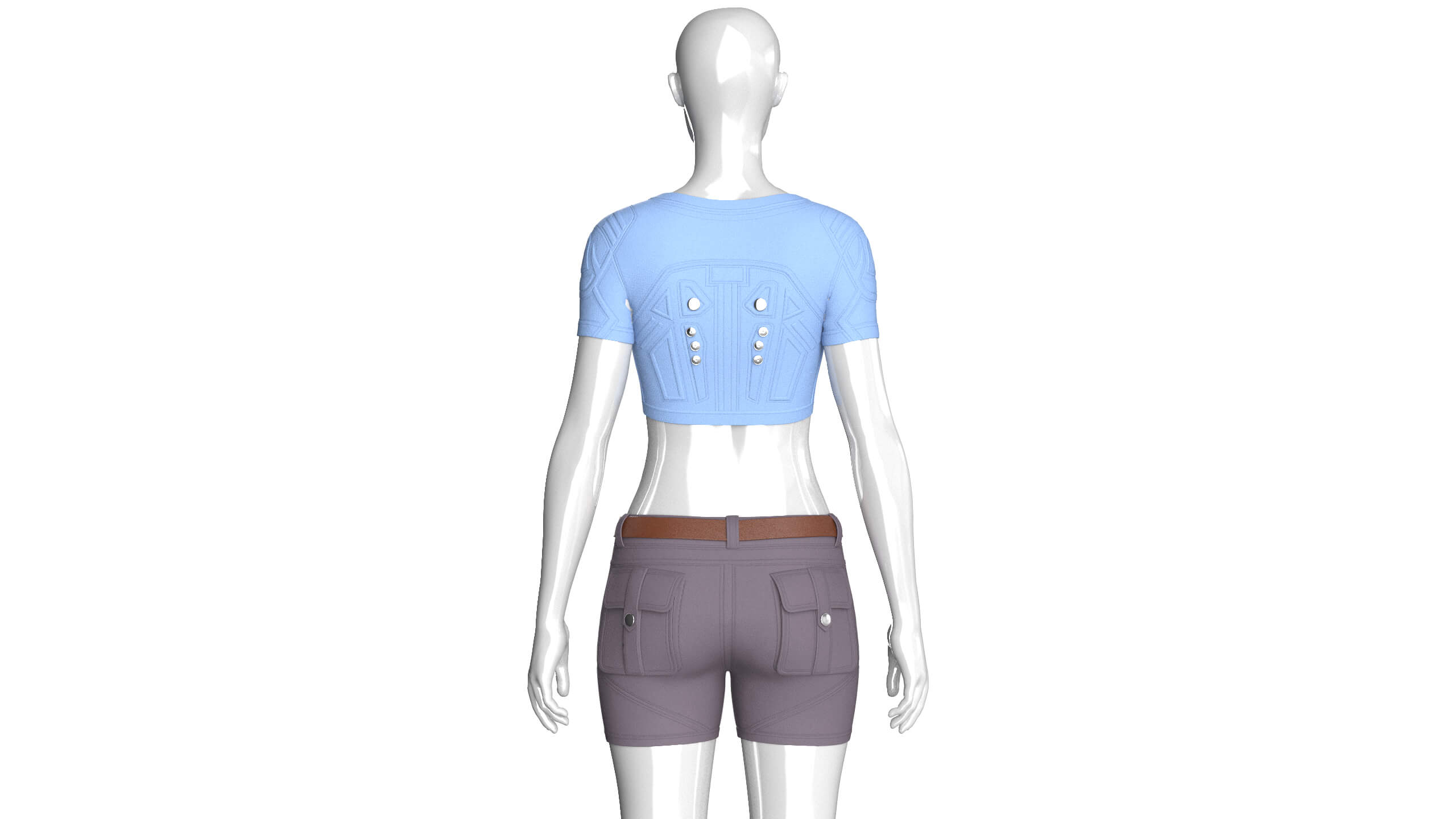Girls Snap Button Short Sleeve Crop Top with Shorts 3D Model