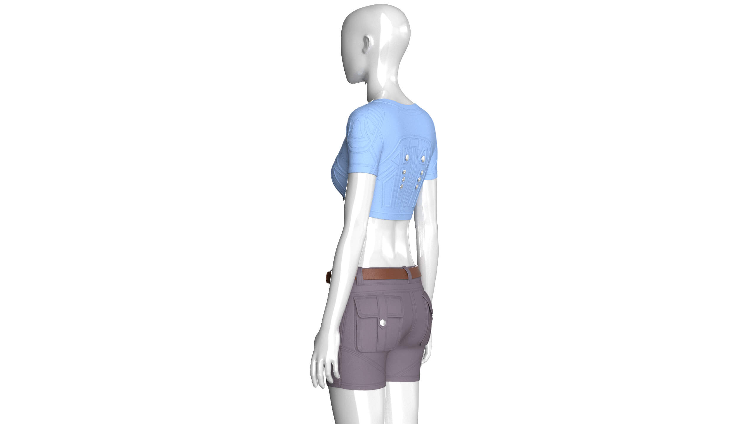 Girls Snap Button Short Sleeve Crop Top with Shorts 3D Model
