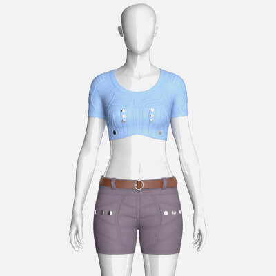 Girls Snap Button Short Sleeve Crop Top with Shorts