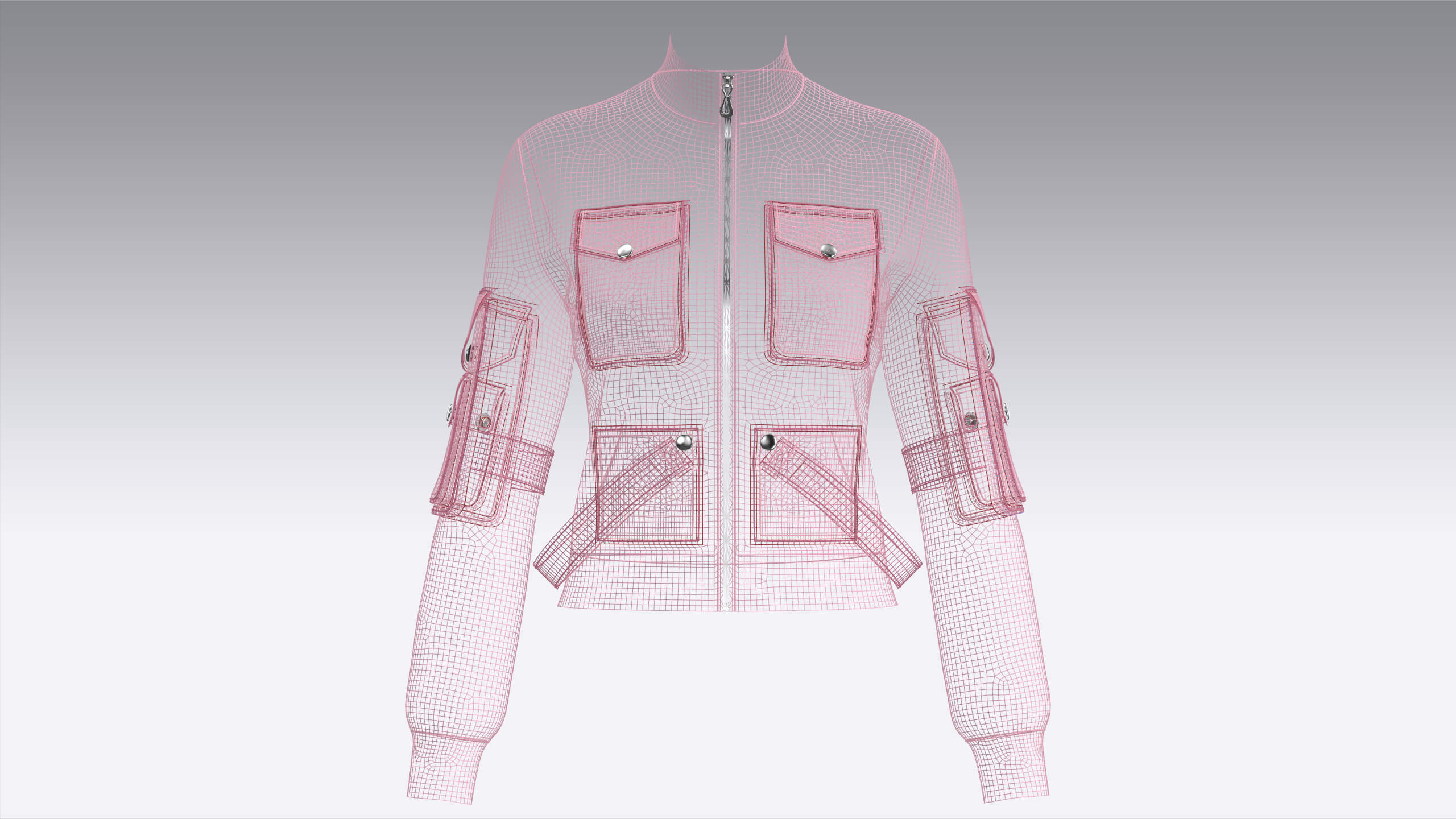 Girls Snap-Flap Pocket Zip-Up High Neck Jacket 3D Model