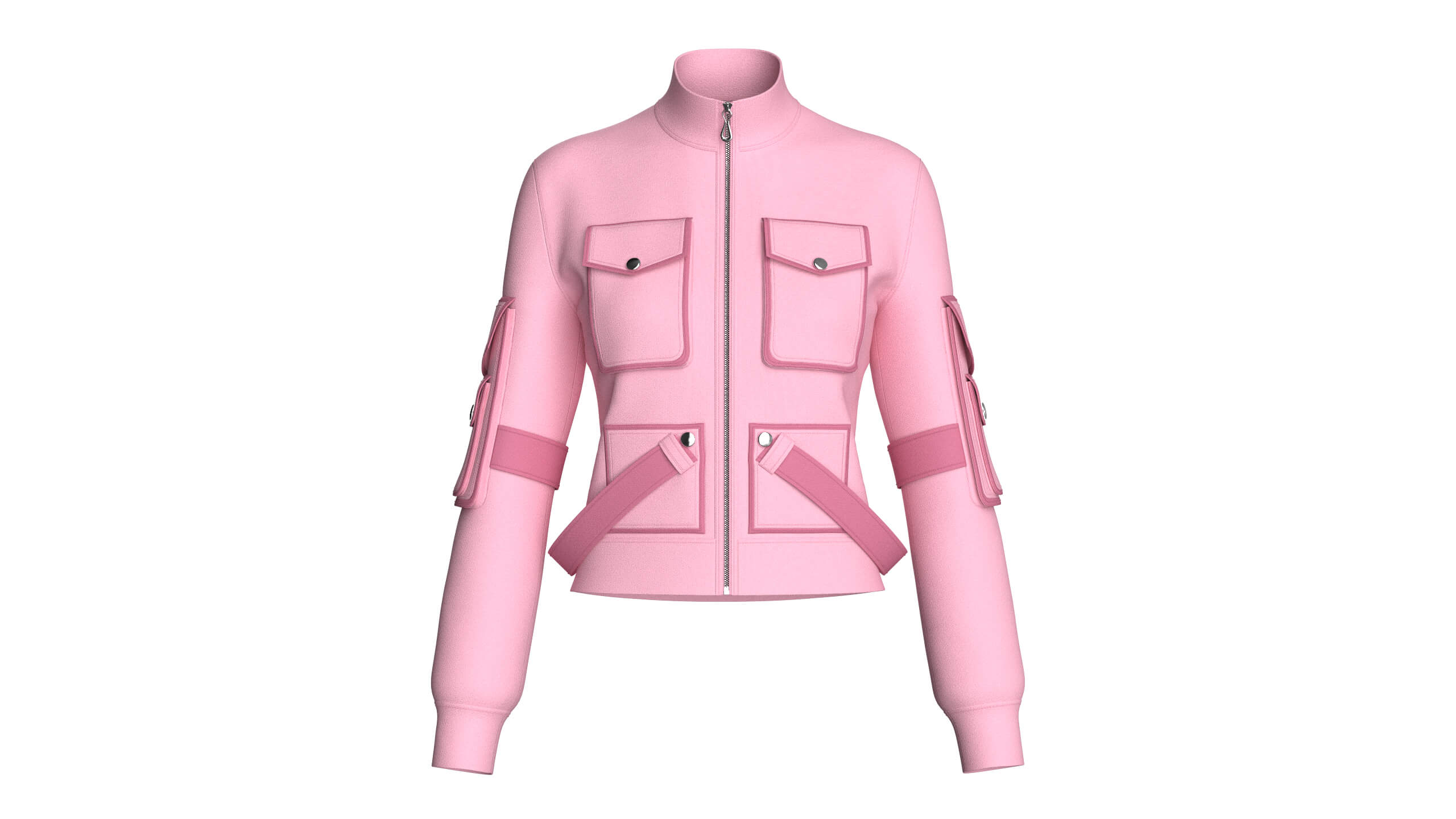 Girls Snap-Flap Pocket Zip-Up High Neck Jacket 3D Model