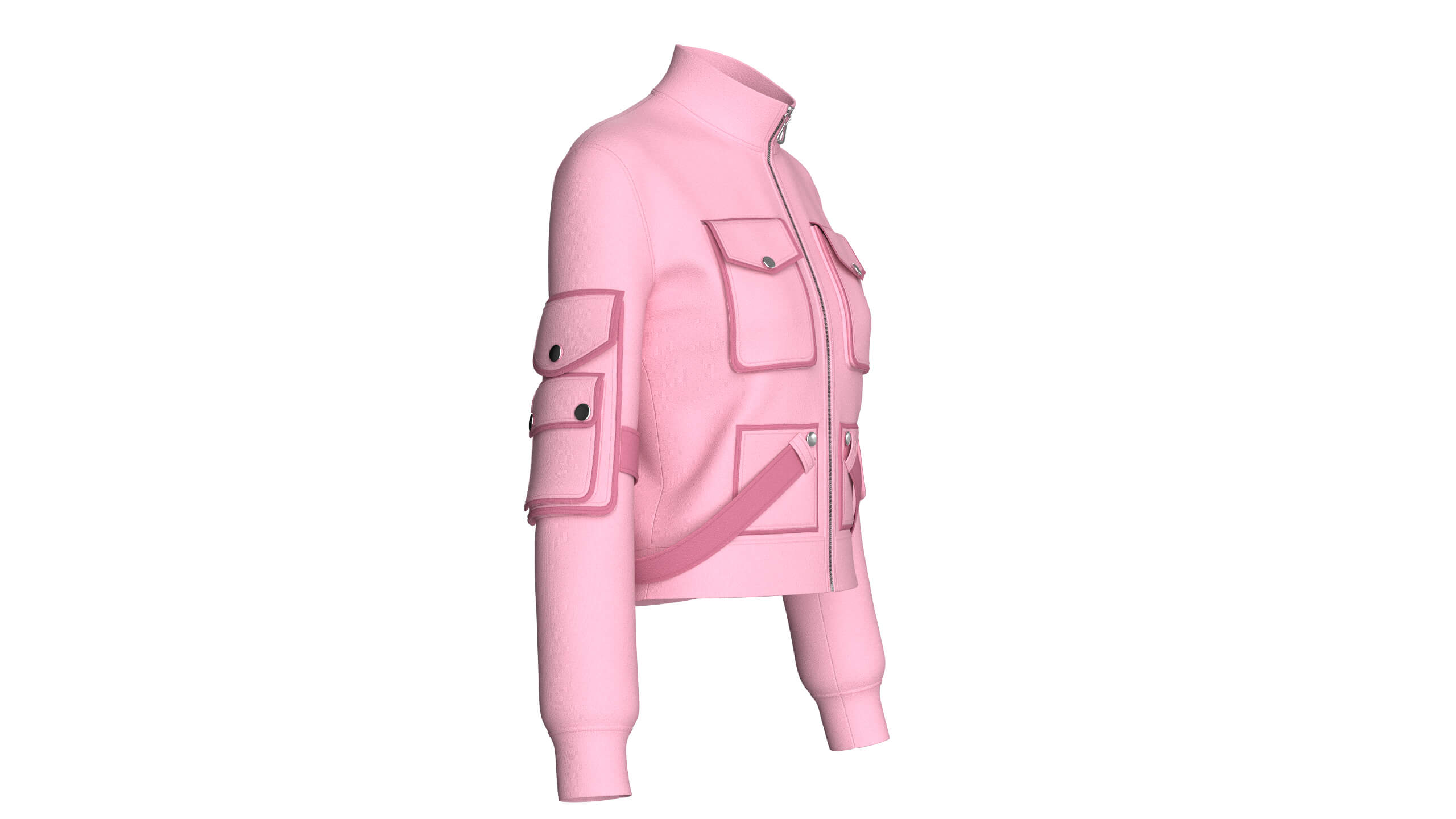 Girls Snap-Flap Pocket Zip-Up High Neck Jacket 3D Model