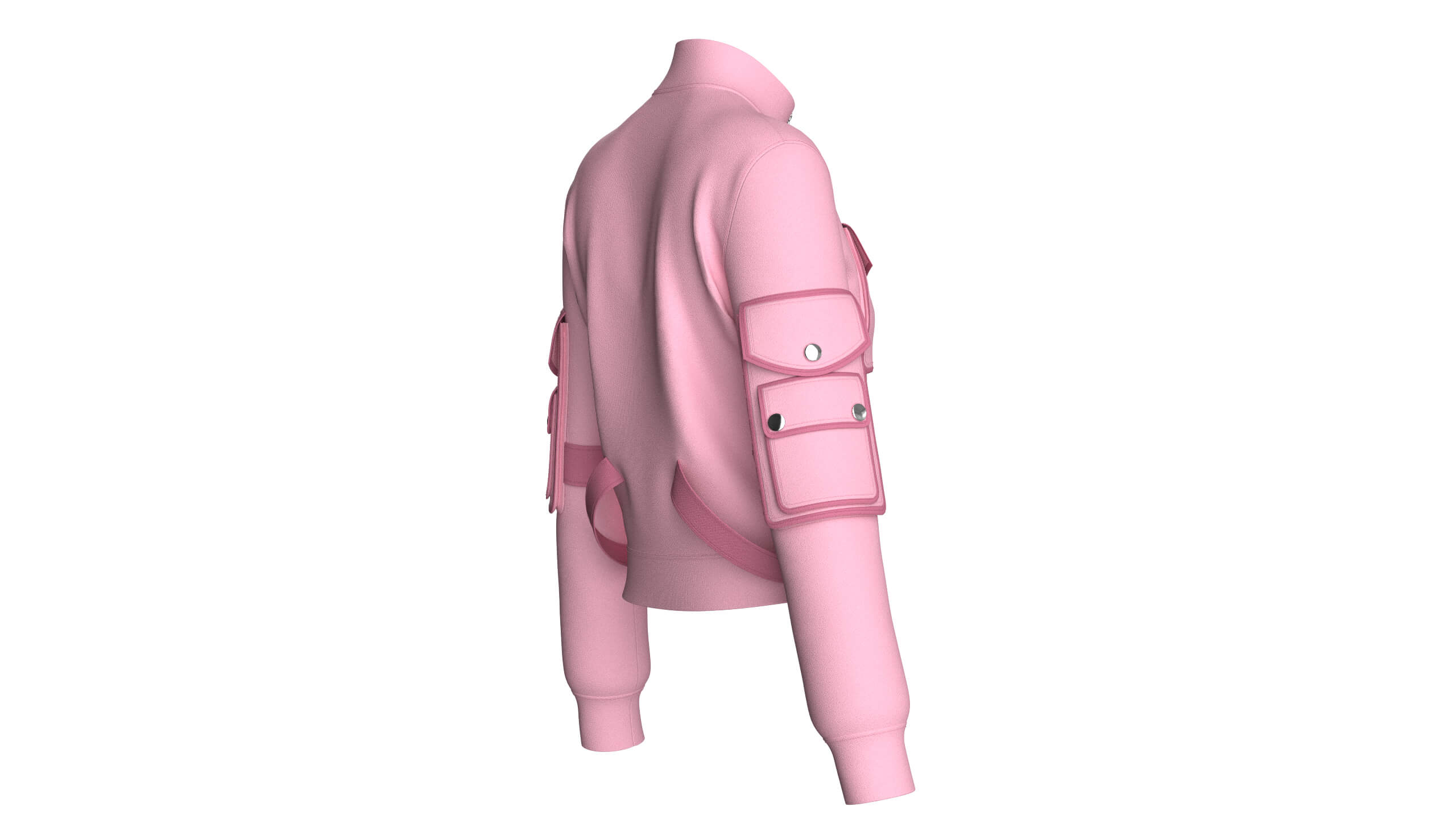 Girls Snap-Flap Pocket Zip-Up High Neck Jacket 3D Model