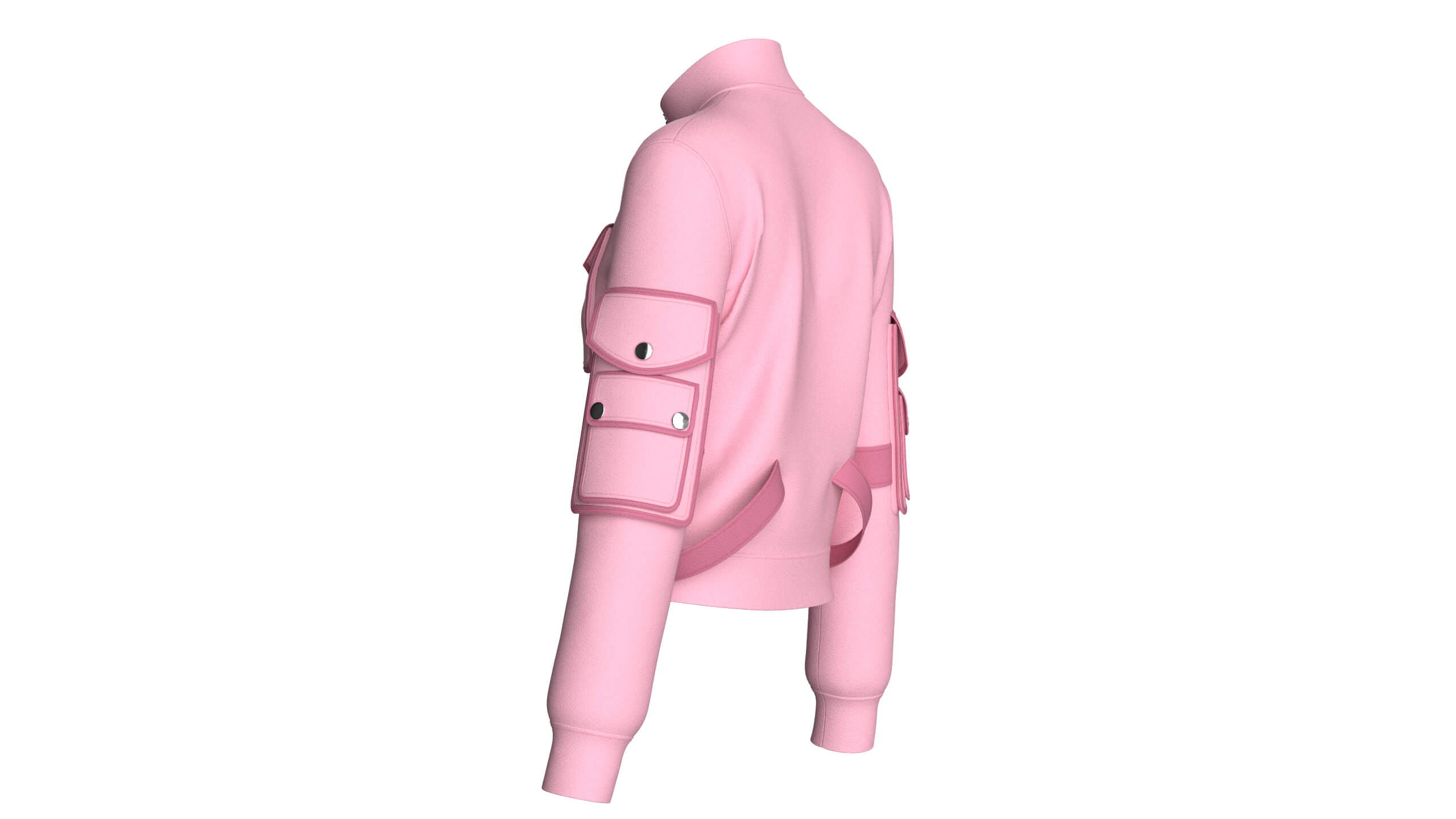 Girls Snap-Flap Pocket Zip-Up High Neck Jacket 3D Model