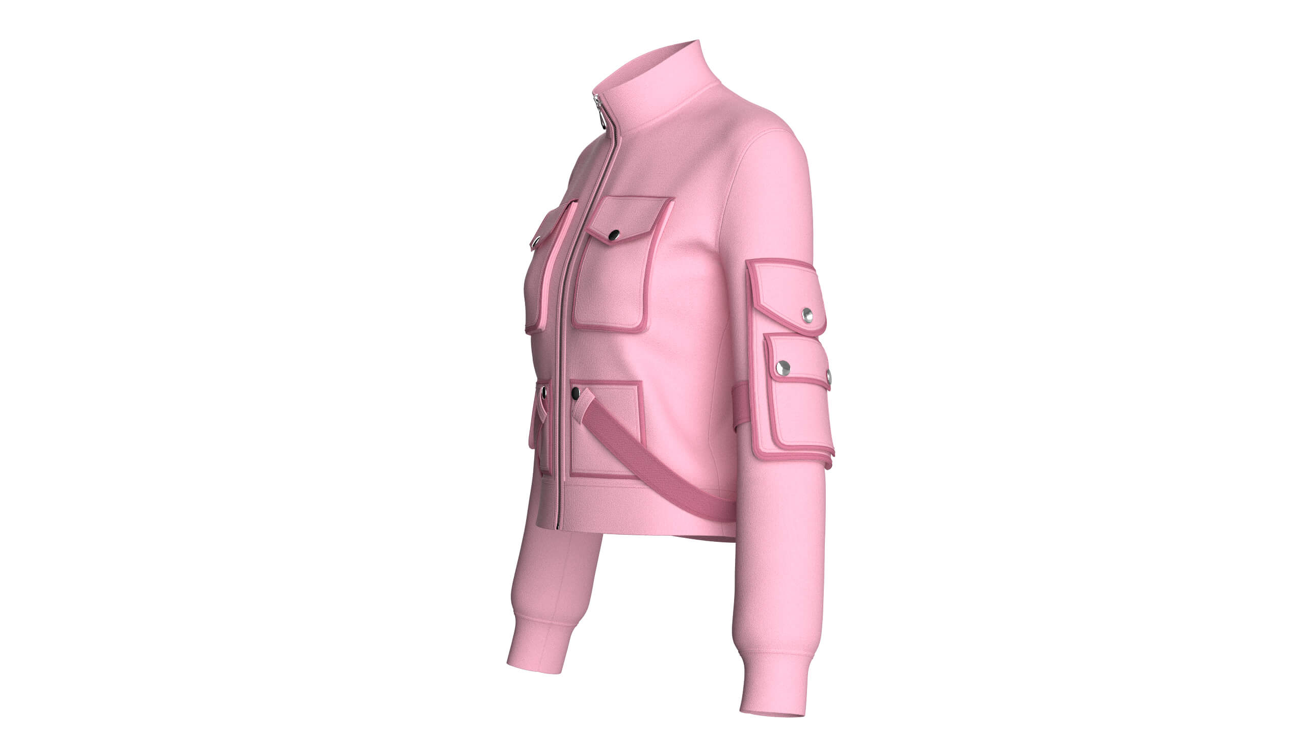Girls Snap-Flap Pocket Zip-Up High Neck Jacket 3D Model