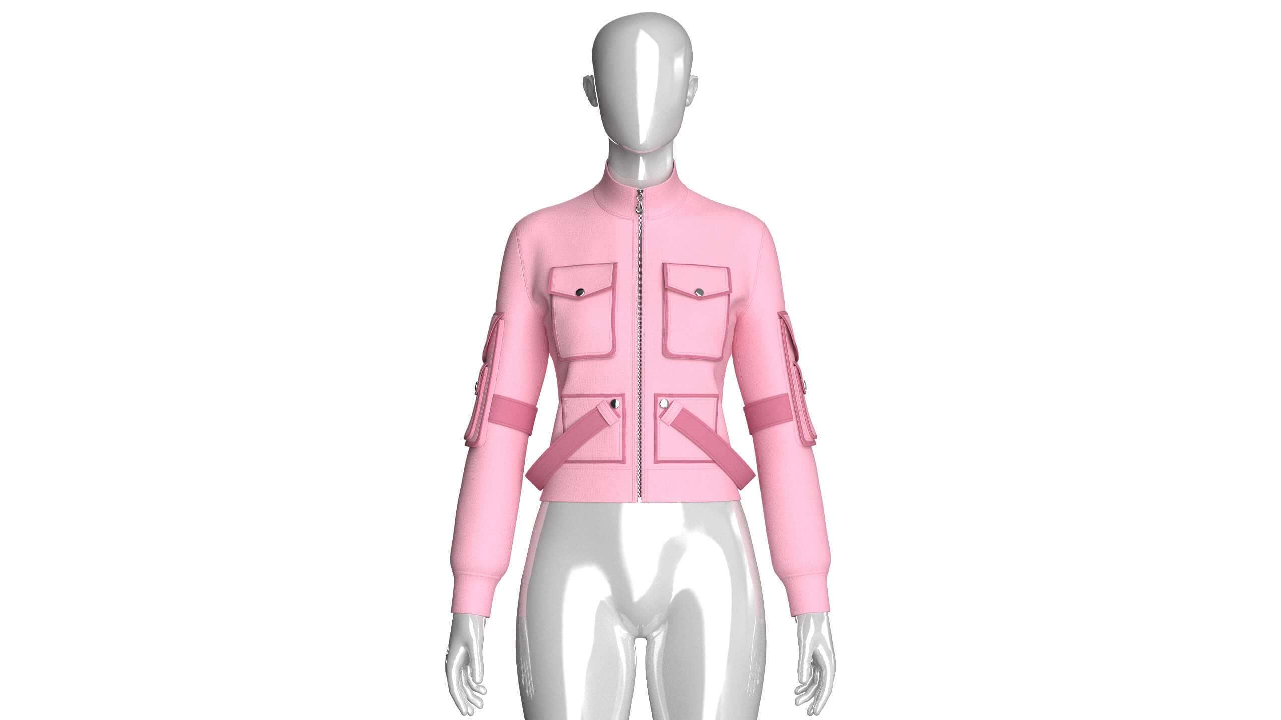 Girls Snap-Flap Pocket Zip-Up High Neck Jacket 3D Model