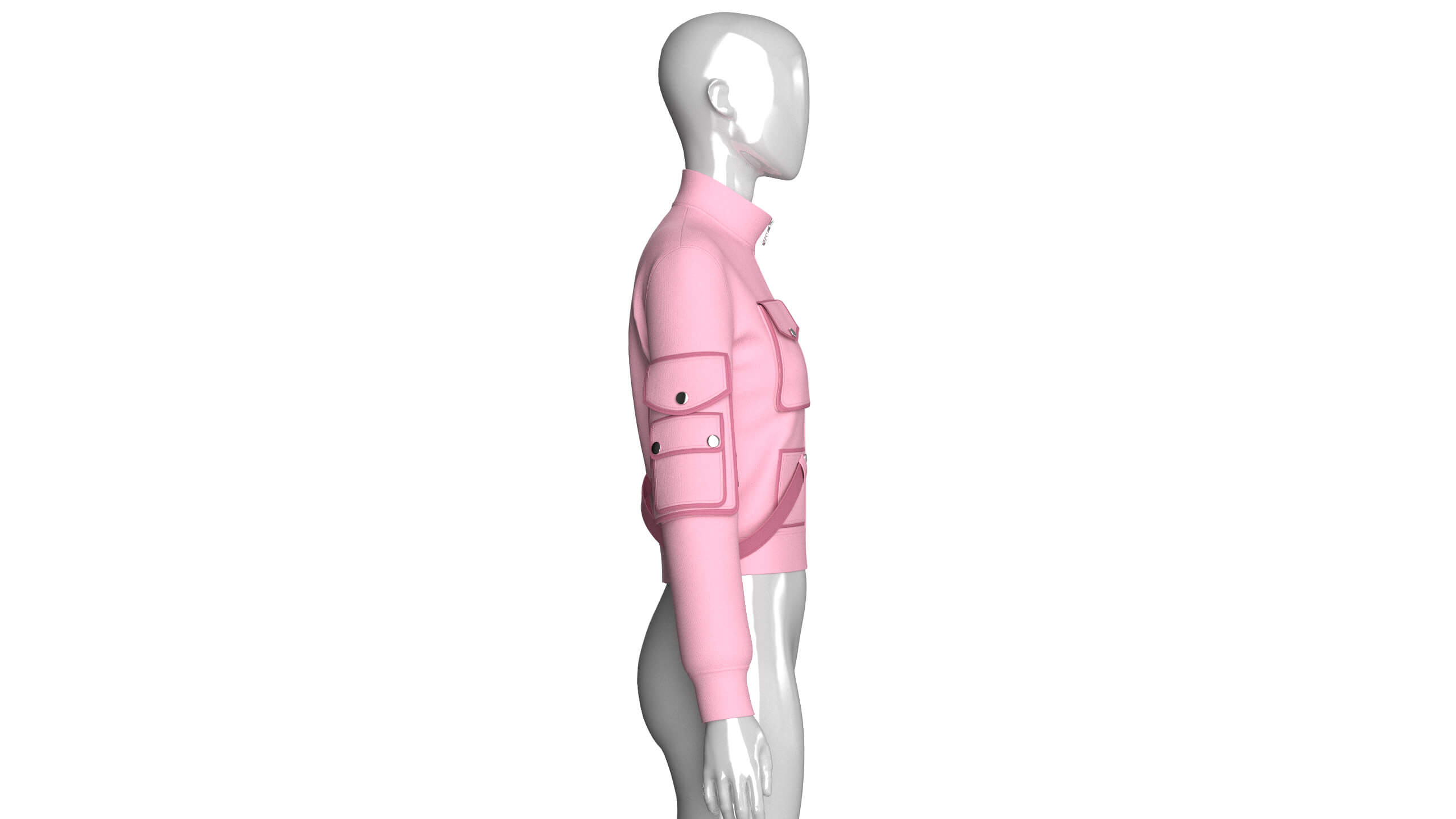 Girls Snap-Flap Pocket Zip-Up High Neck Jacket 3D Model