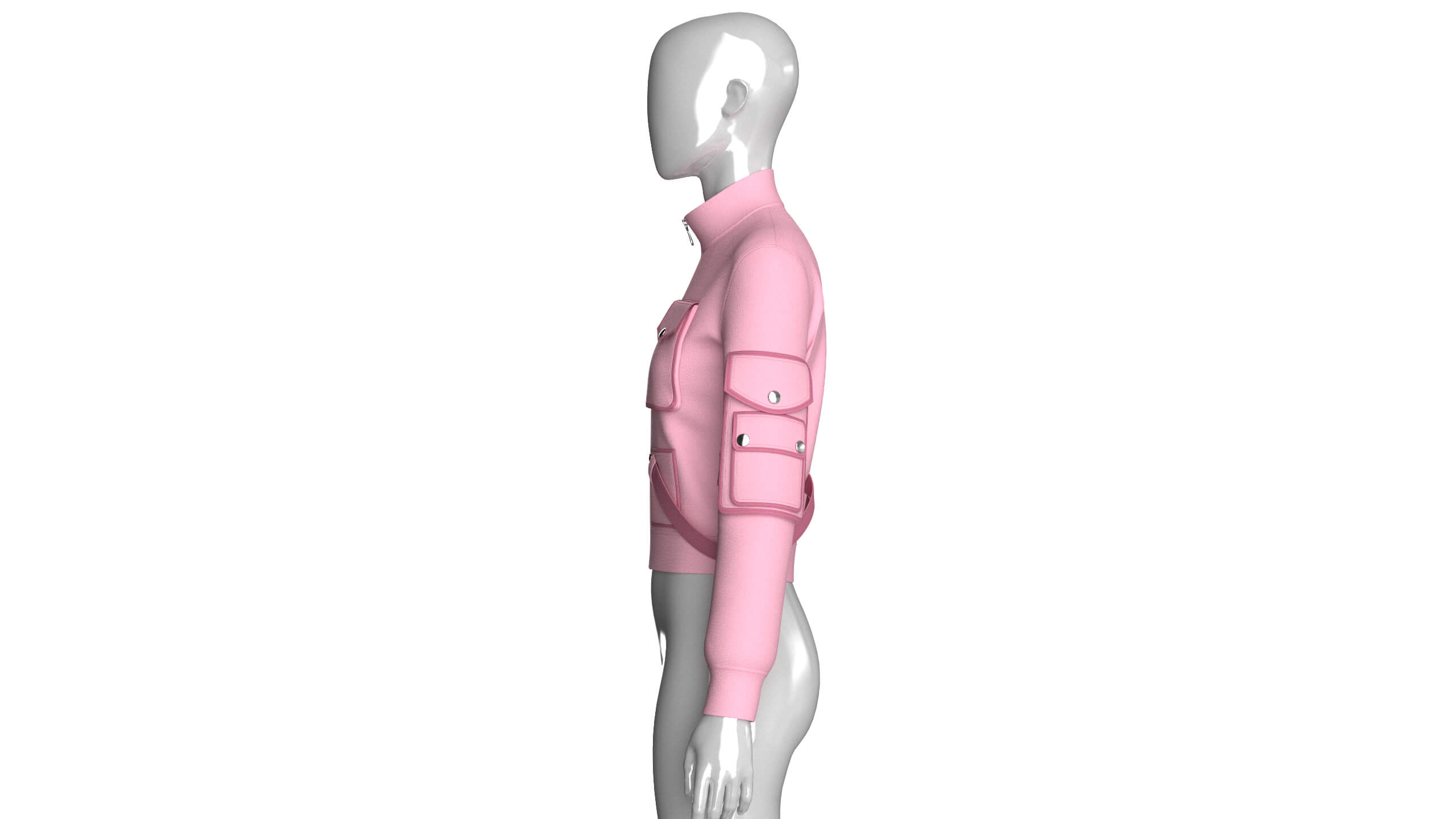 Girls Snap-Flap Pocket Zip-Up High Neck Jacket 3D Model