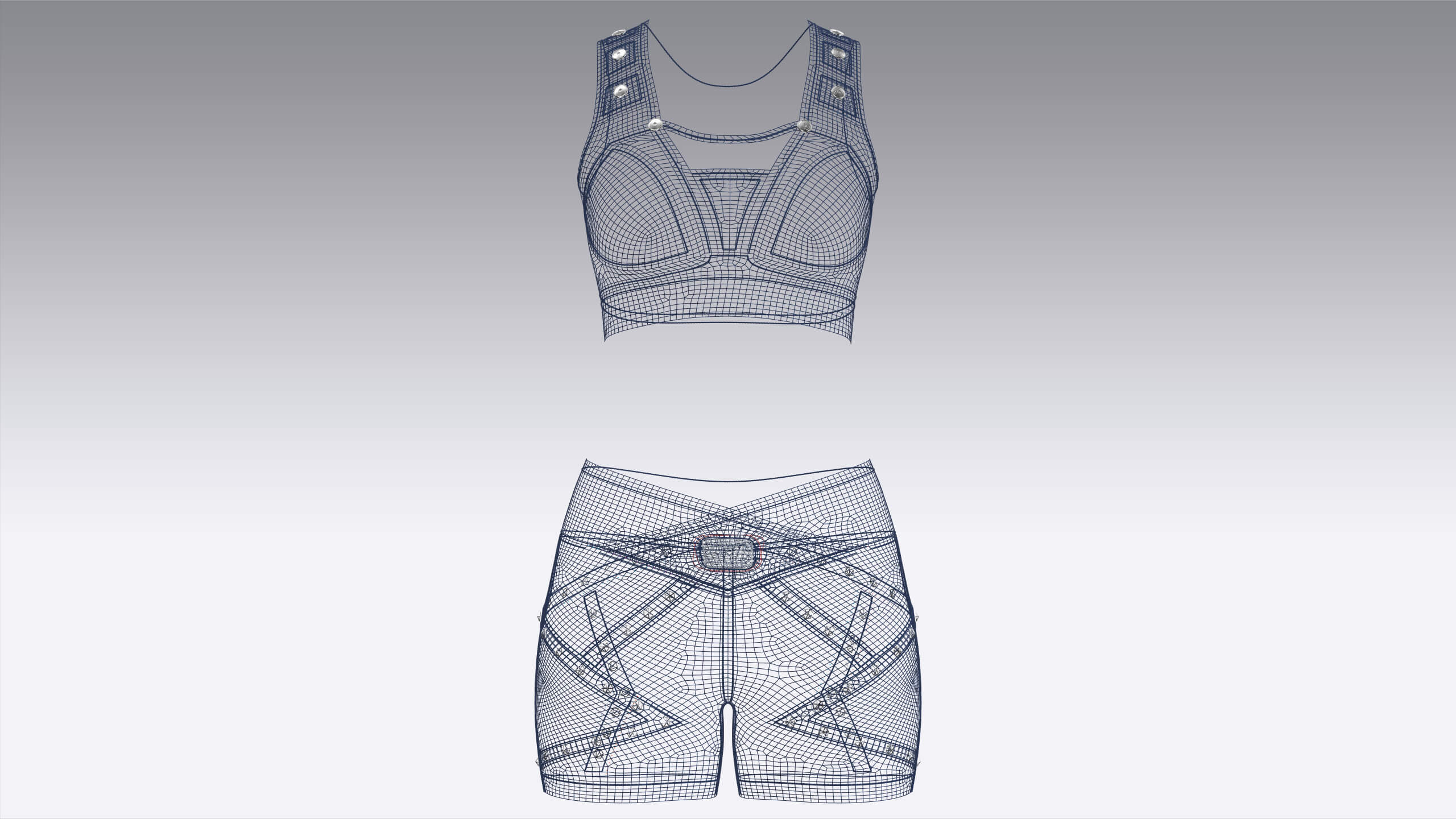 Girls Snap Strap Crop Top with Wrap Waist Shorts 3D Model