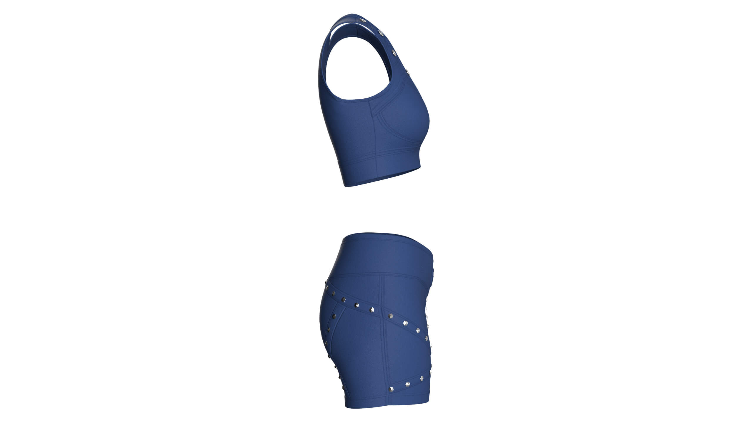 Girls Snap Strap Crop Top with Wrap Waist Shorts 3D Model
